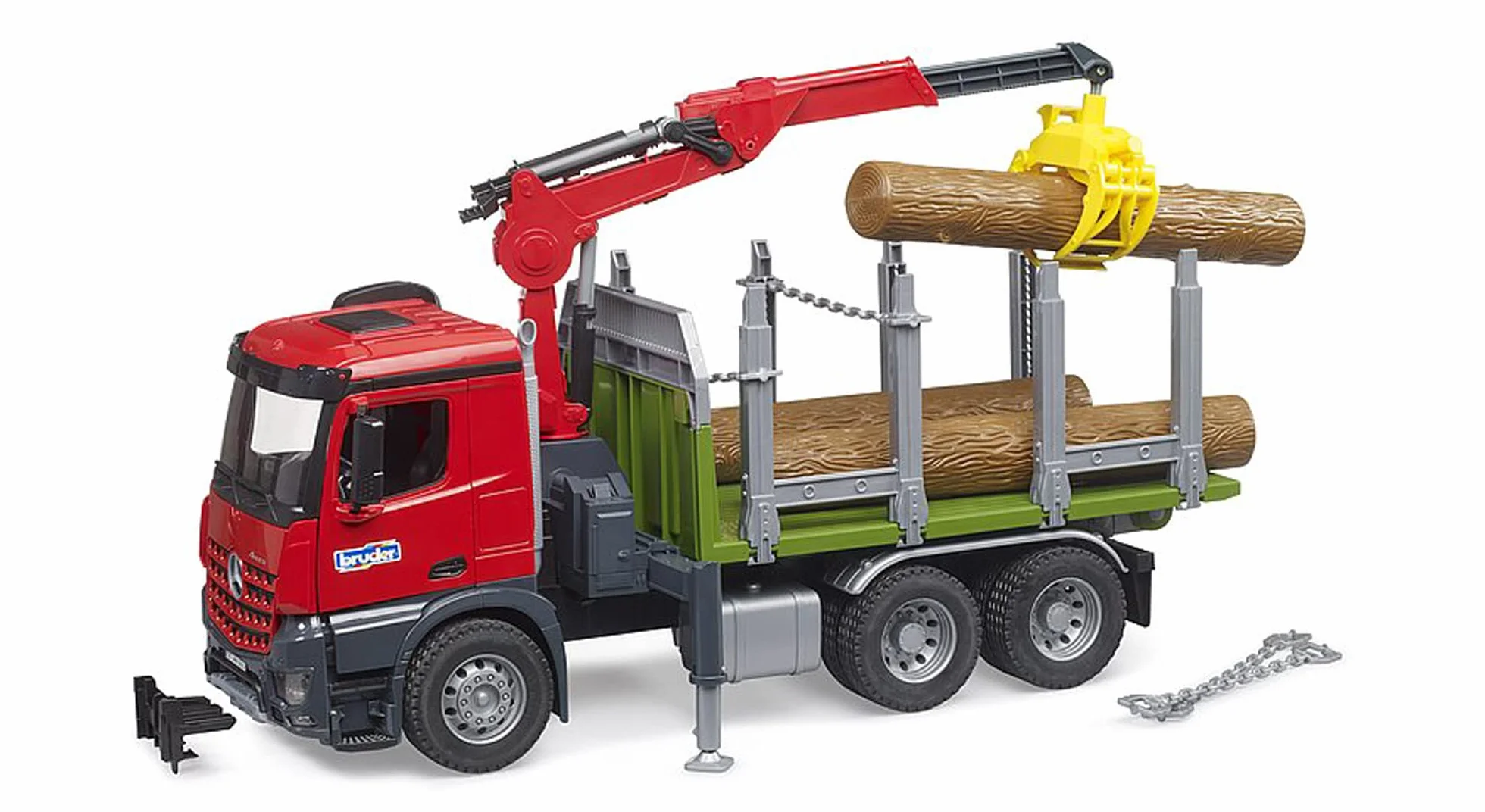 bruder 03669 - MB Arocs ci|arówka do transportu drewna z dzwigiem zaBadowczym, chwytakiem i 3 pniami drzew, pojazdy, transporter drewna, koparka, zabawki od 4 lat wzwy|