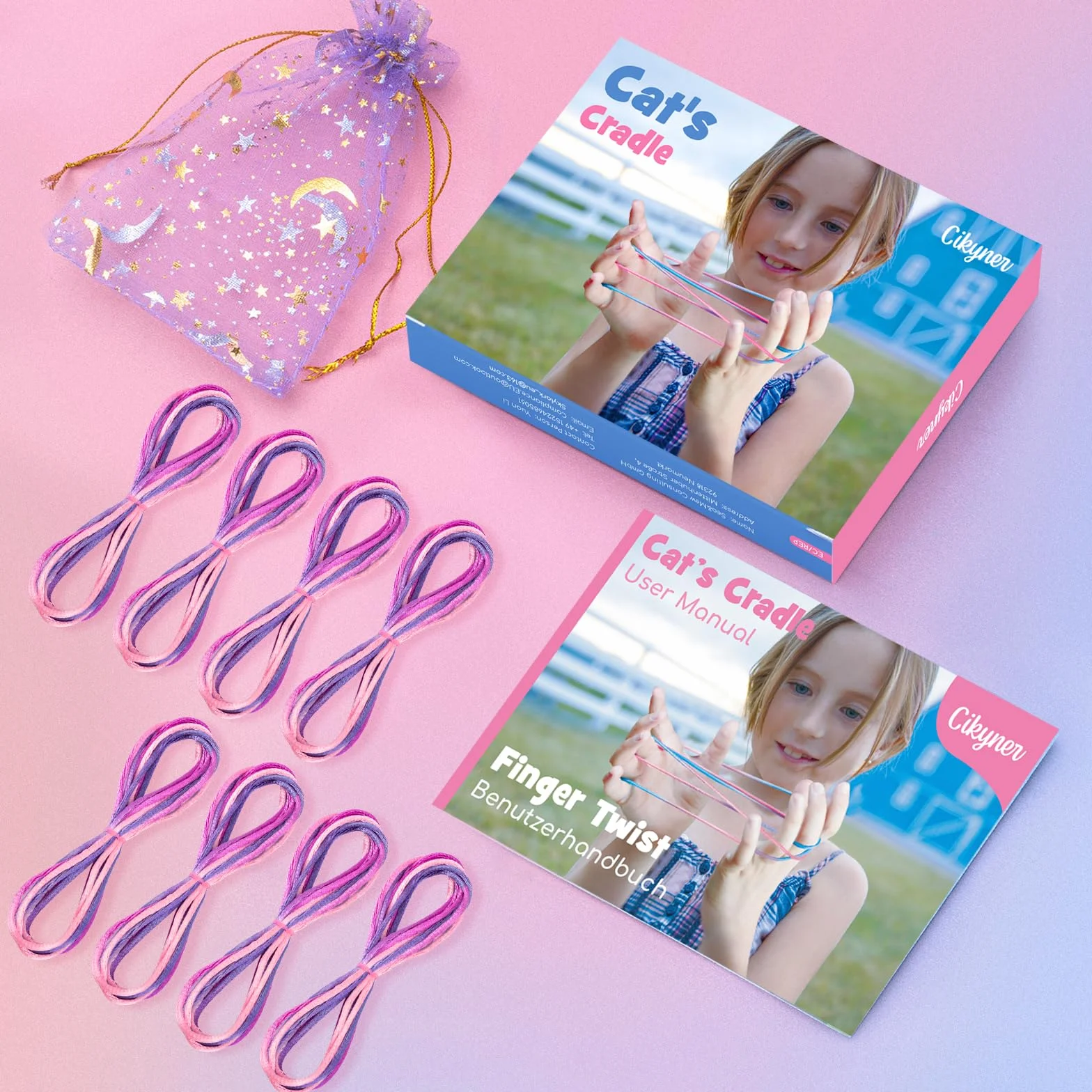 Cikyner Finger Twist 8 sztuk gier na palce 2 m średnica 2 mm poliester fioletowy