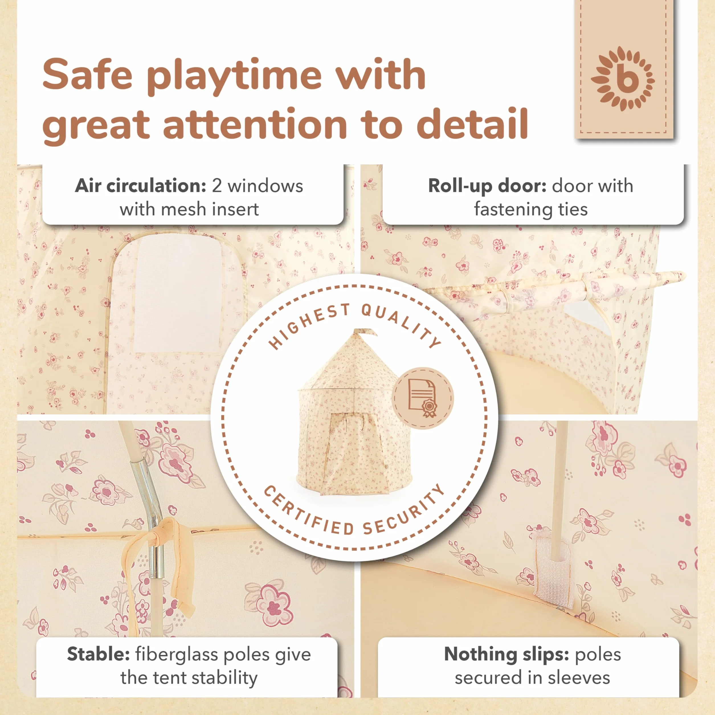 Bieco Namiot dziecięcy Pop up Vintage Flowers | Namiot księżniczki dla dzieci | Namiot do zabawy dla dziewczynek