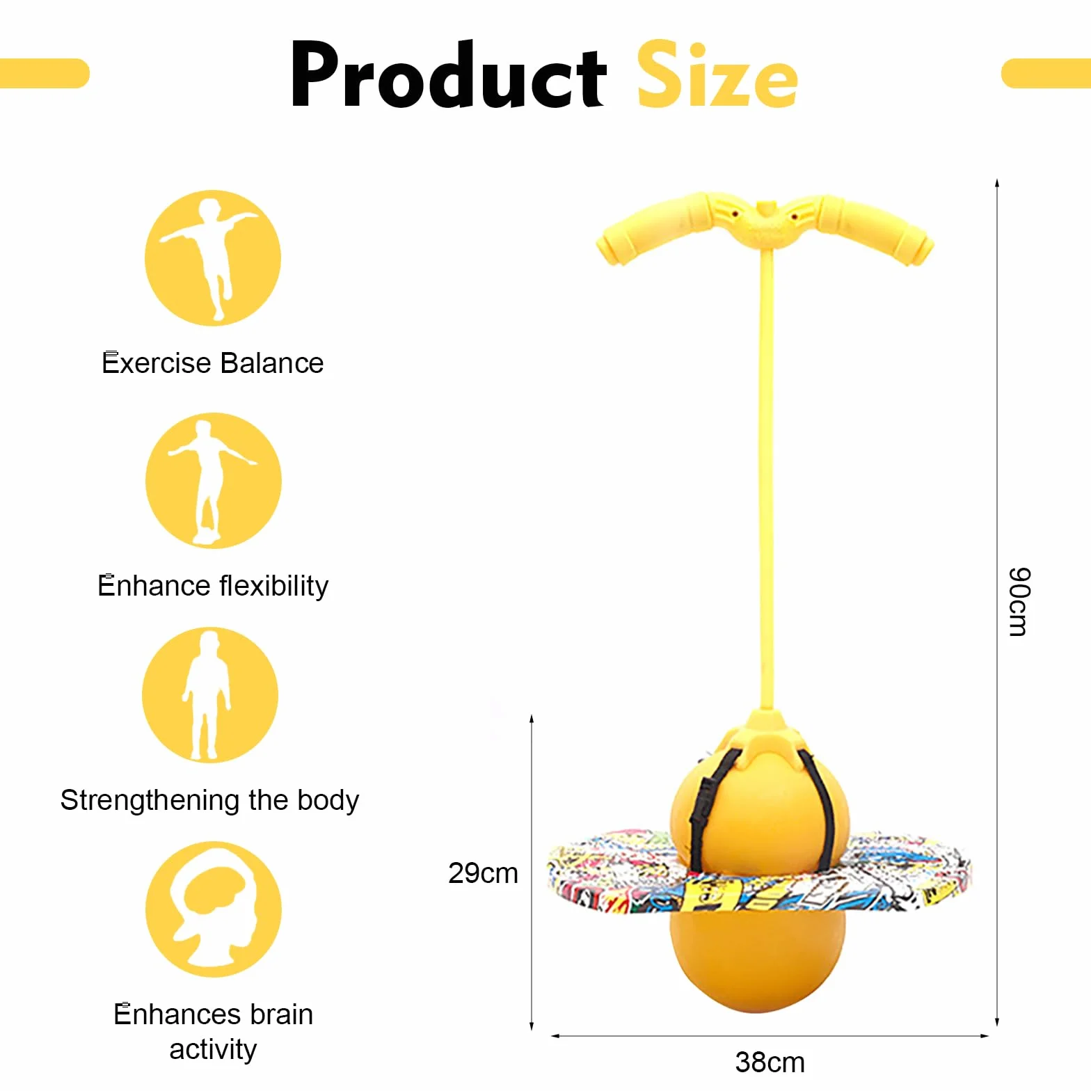 Pogo Kij dla dzieci, Pogo z regulowanymi uchwytami, wyważone i skoordynowane bouncing pogo 100 kg dla dzieci i dorosłych, którzy chcą ćwiczyć równowagę (żółty