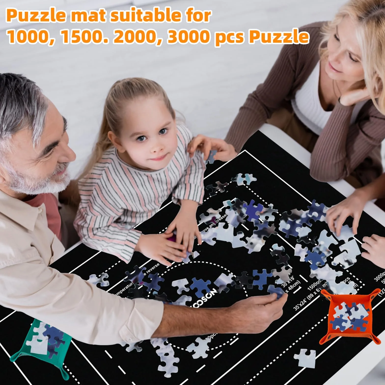 Mata do puzzli 3000 elementów - antypoślizgowy filc z rolką do przechowywania i 6 sortownikami - Matowa układanka Roll Up