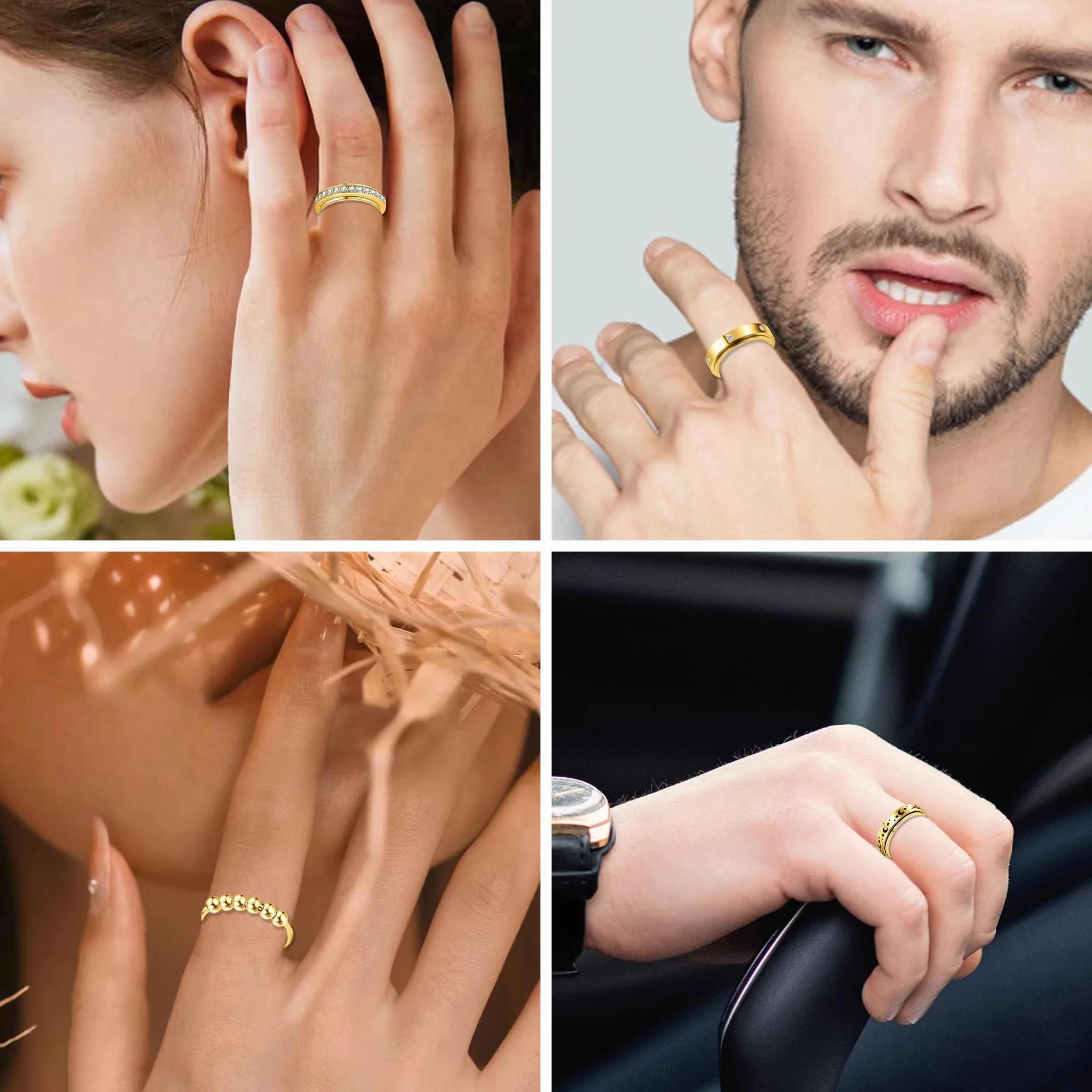 LOFITOR 6 sztuk pierścionków antystresowych, Fidget Band do łagodzenia stresu, dla kobiet i mężczyzn, stal nierdzewna, zestaw pierścionków antystresowych, zestaw pierścionków antystresowych, CZ