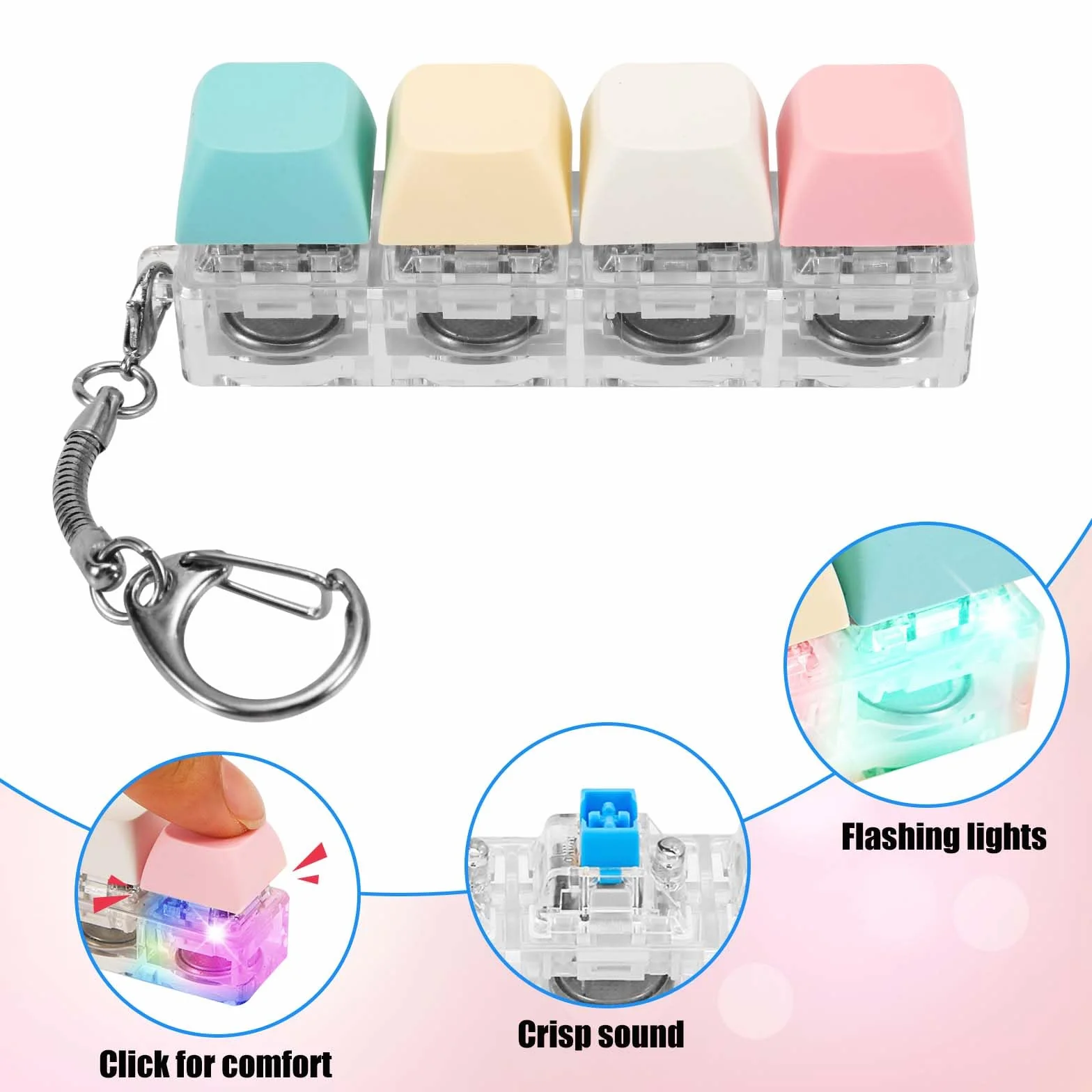 Fidget-Zabawka z Klawiatura dla Doroslych, Breloczek z Klawiatura Fidget ze Swiatlem LED Klawisz Fidget Clicker Zabawny Zabawka z Guzikami do Dekompresji Dekoracja (Kolor A)