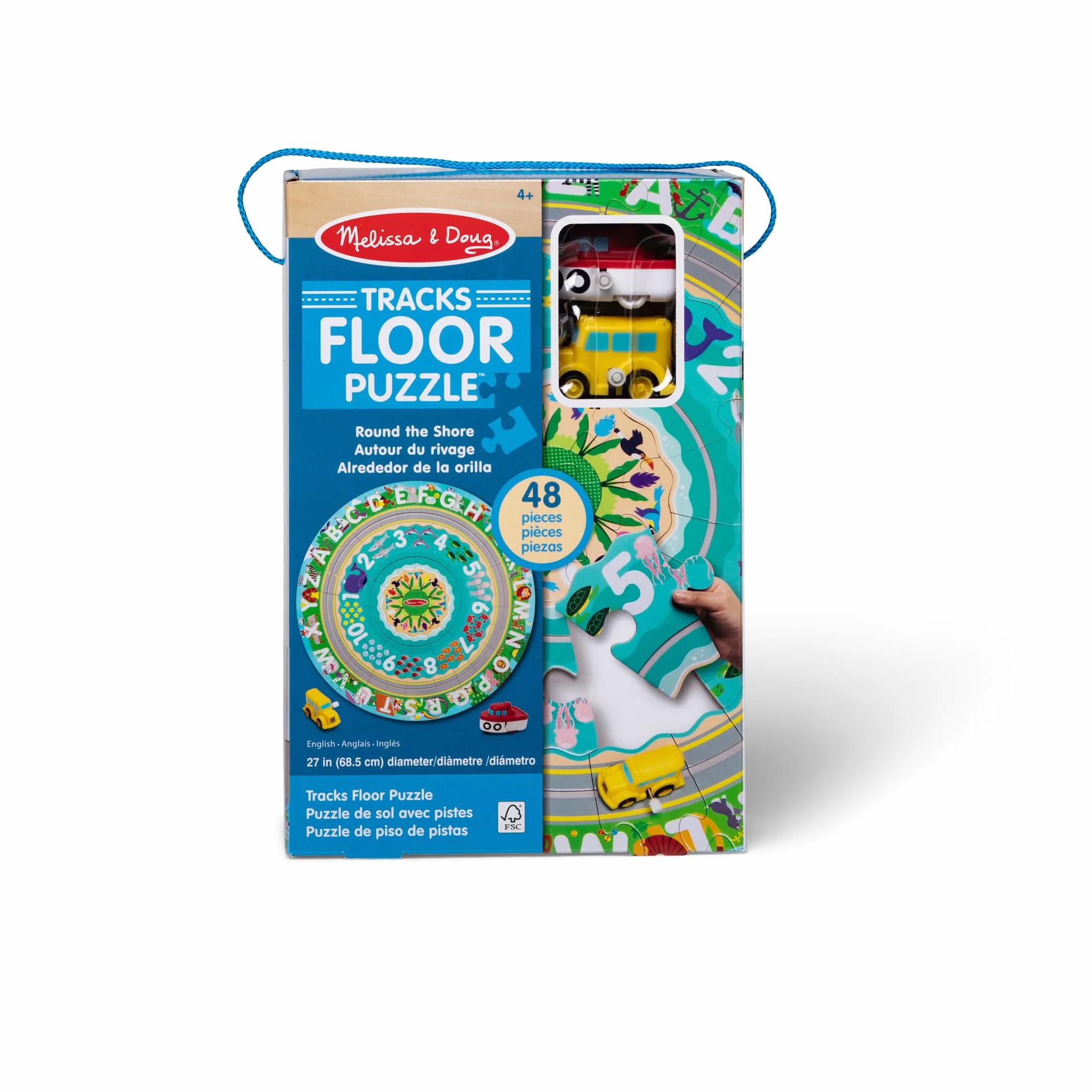Melissa & Doug, Układanka podłogowa z rowkami, motywem trasy wzdłuż wybrzeża oraz samochodzikami z napędem wstecznym – 48 elementów, dla chłopców i dziewczynek w wieku powyżej 3. roku życia