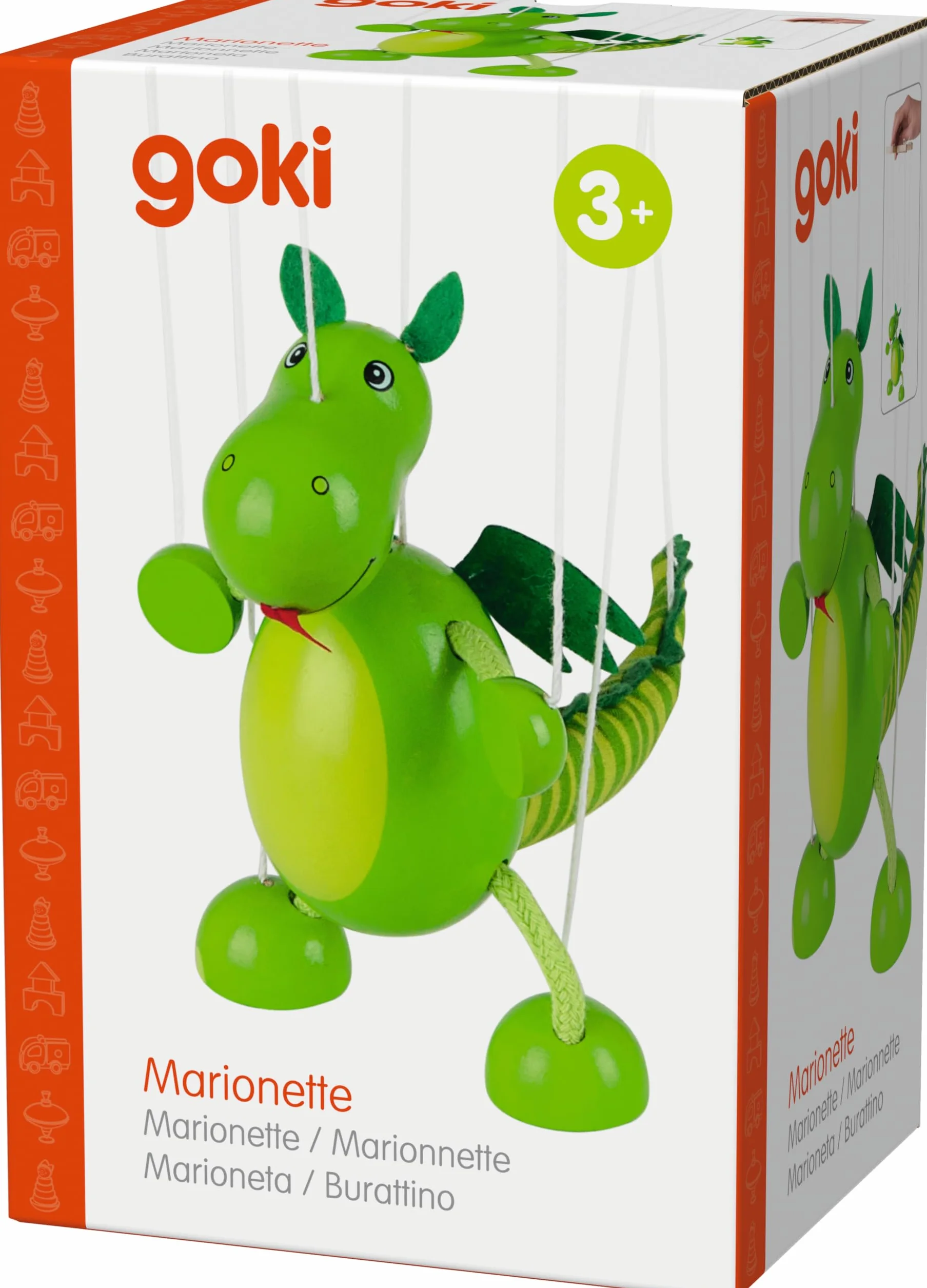 Marionette Dinosaurier: H (Gesamt)= 38 cm, H (Figur)= 16 cm, Stoff & Holz, per Stück