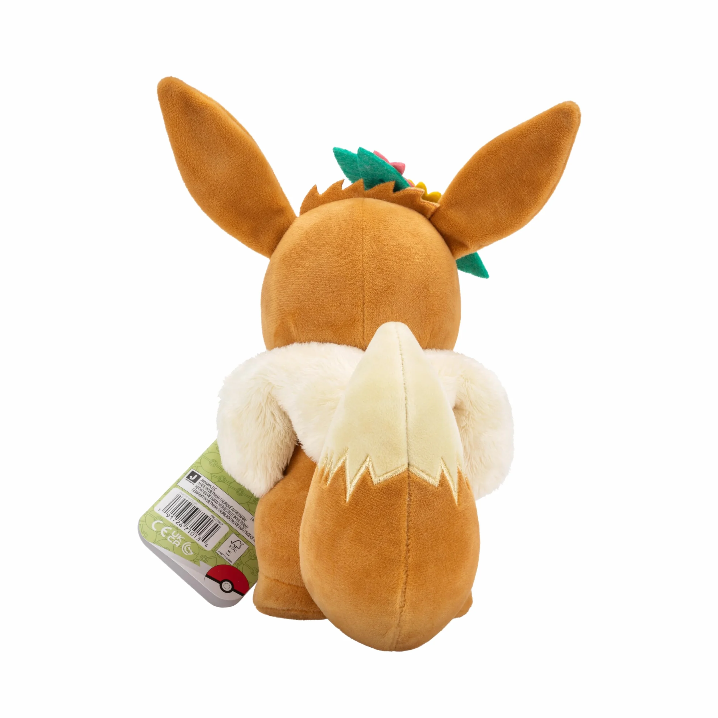Pokemon Plush 20 cm Spring Themed Eevee - brown/white w. flowers - Official Pokémon stuffed toy for children 2+ years