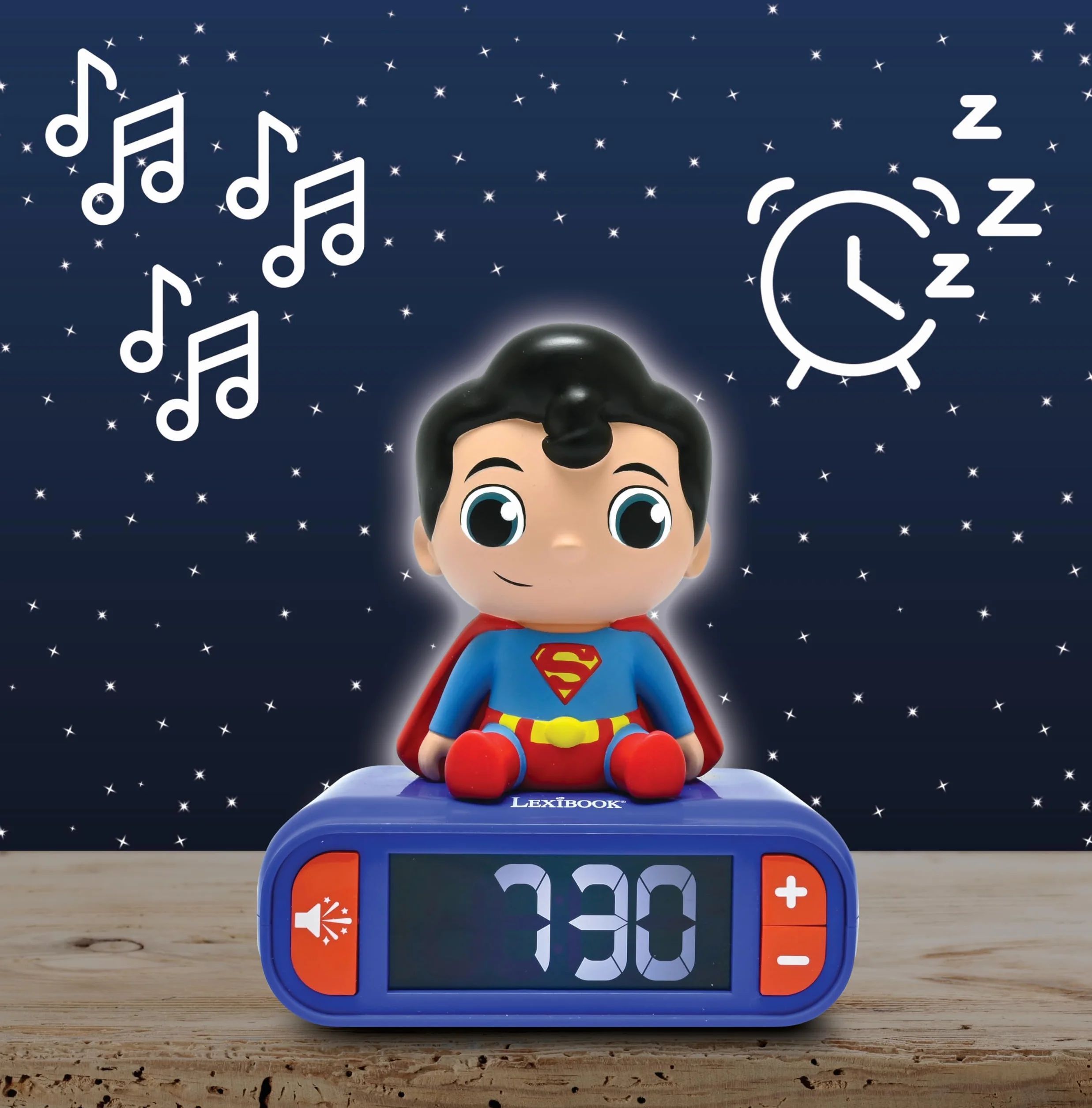 Lexibook, Superman, Budzik z lampką nocną Superman, Dźwięki i melodie, Podświetlany ekran LCD, Świetlny, Drzemka, RL800SU