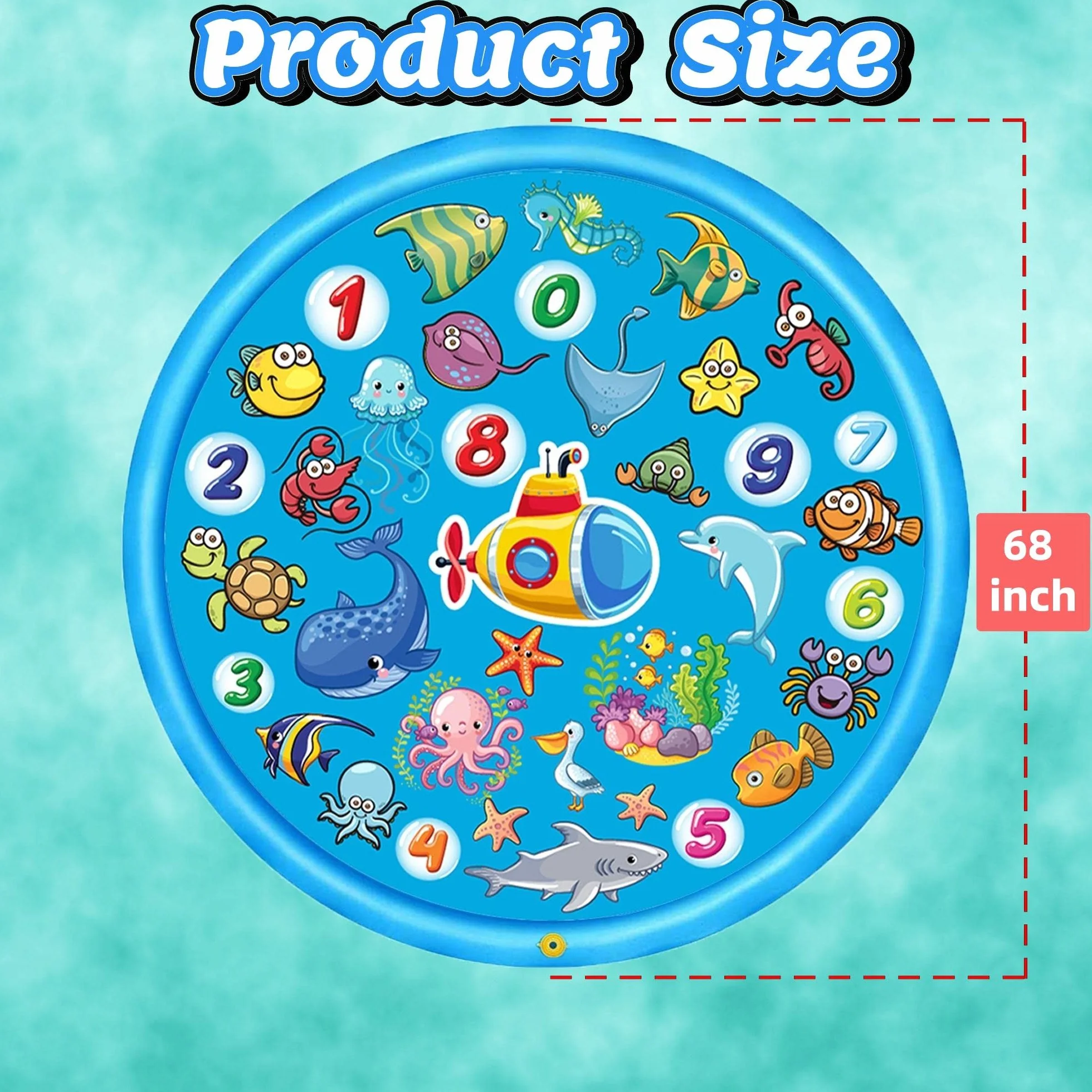 Chennyfun Summer Sprinkler Water Play Mat 170 cm, Duża Okrągła Nadmuchiwana Mata do Zabawy, Zewnętrzna Letnia Zabawka Wodna do Zajęć Rodzinnych/Plaży/Ogrodu dla Chłopców, Dziewcząt, Zwierząt Domowych