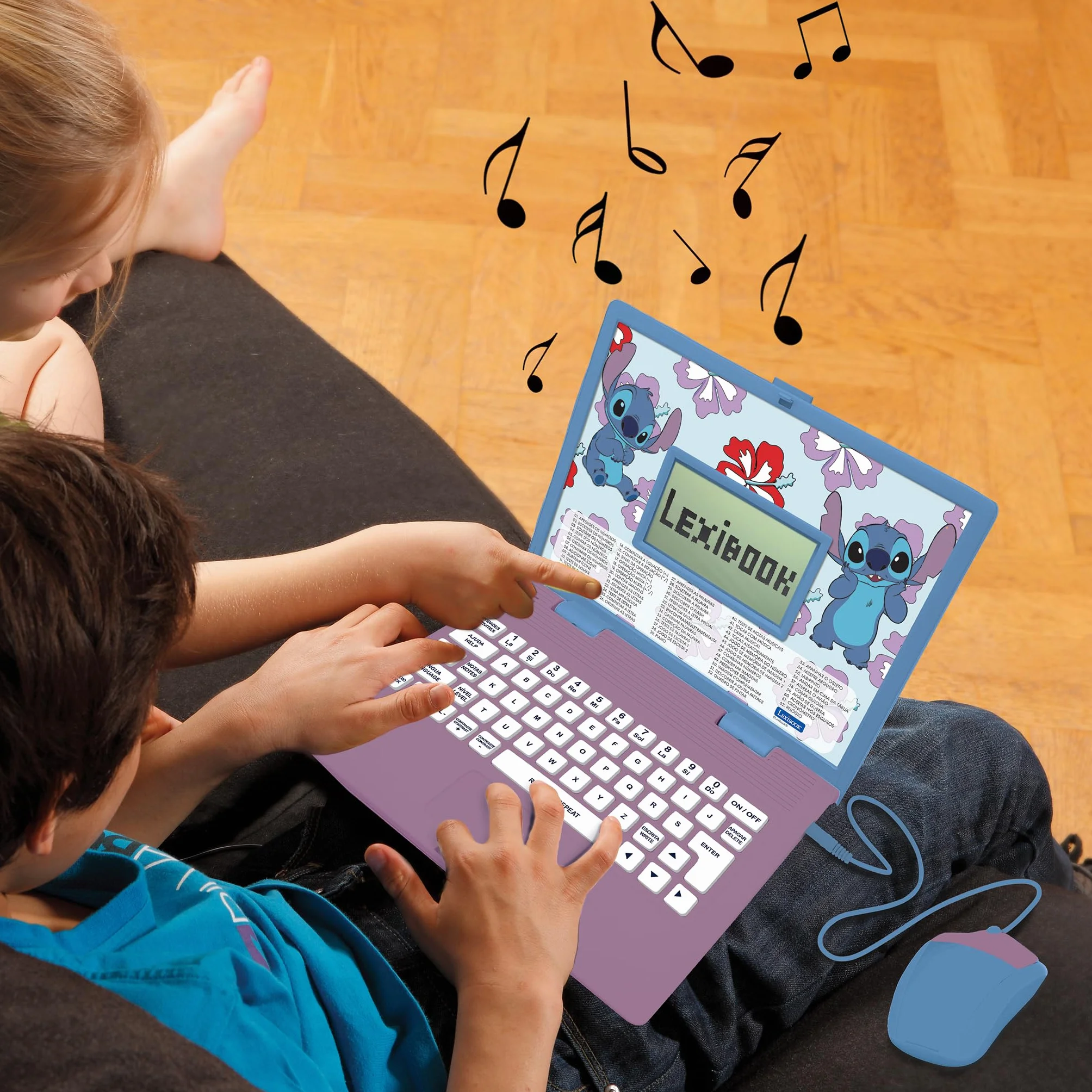 Lexibook, Disney Stitch, dwujęzyczny angielski/portugalski laptop edukacyjny, 124 zajęcia językowe, pisanie, matematyka, logika, muzyka i gry, dla chłopców i dziewcząt, JC598Di4