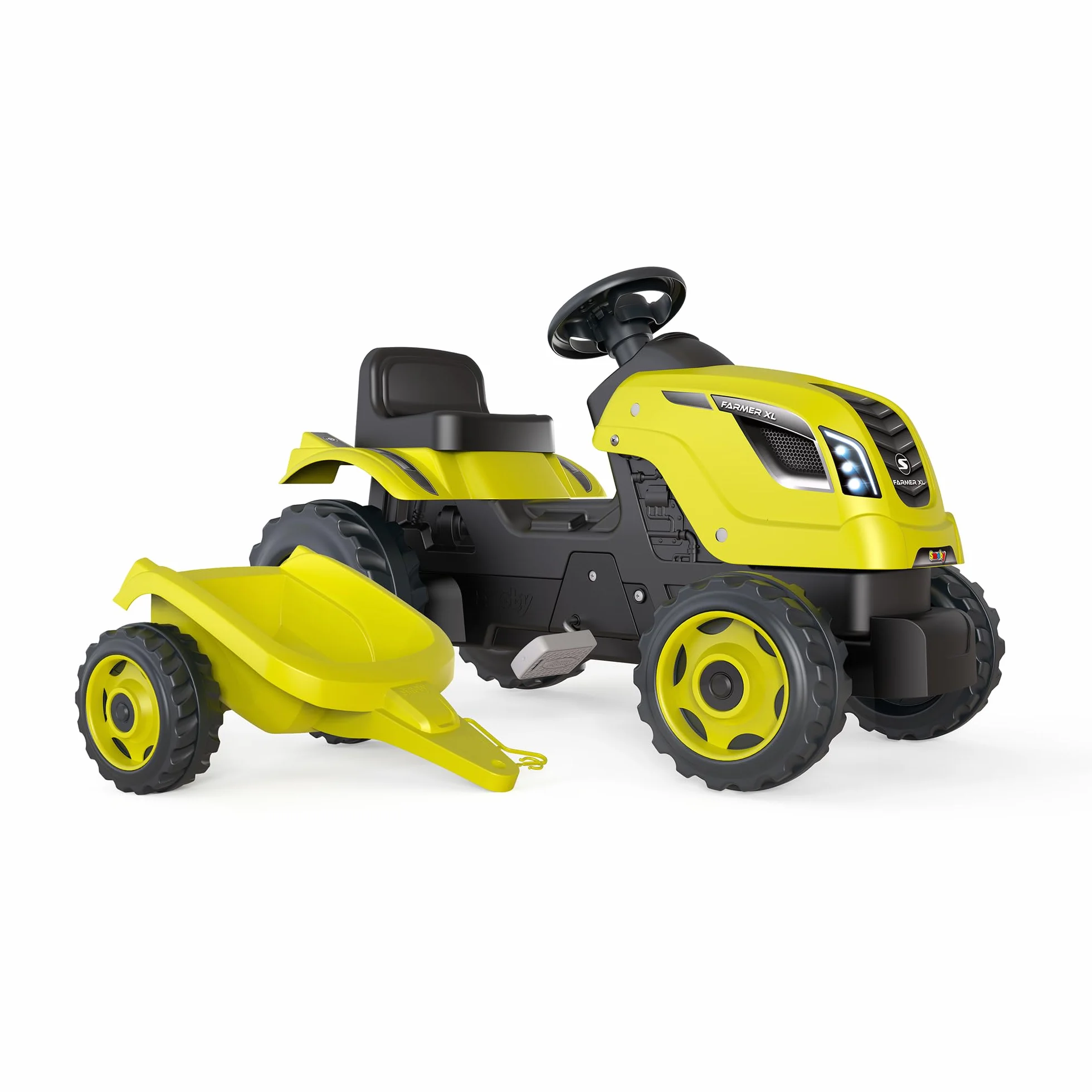 Smoby - Farmer XL Zielony Traktor + Przyczepa - Traktor na pedały dla dzieci - Regulowane Siedzenie - Kierownica z Klaksonem - Otwierana Maska - Od 3 Lat - Wyprodukowano We Francji