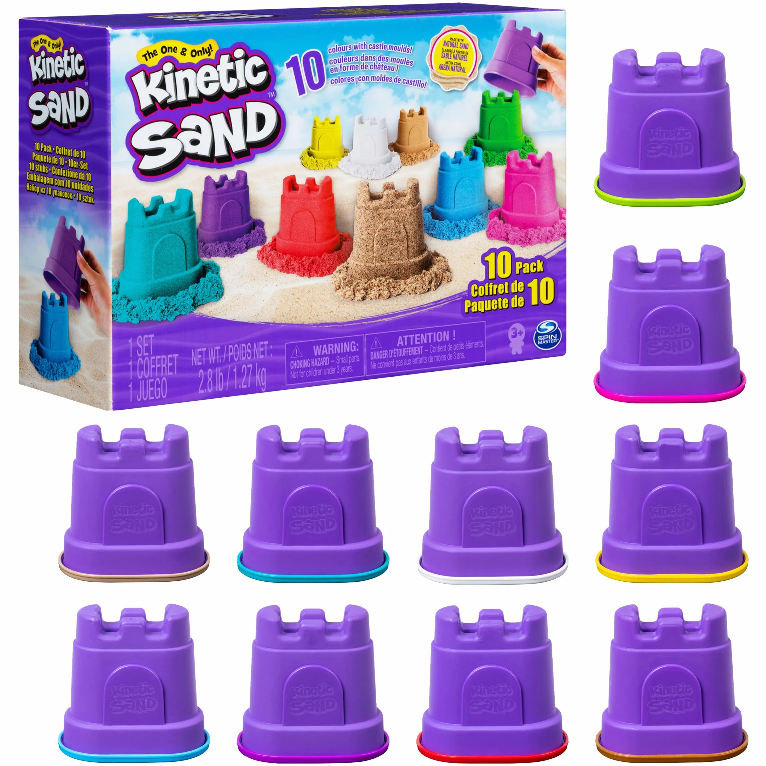 Kinetic Sand, Zamek, piasek kinetyczny z foremkami, 10 kolorów, dla dzieci od 3 lat