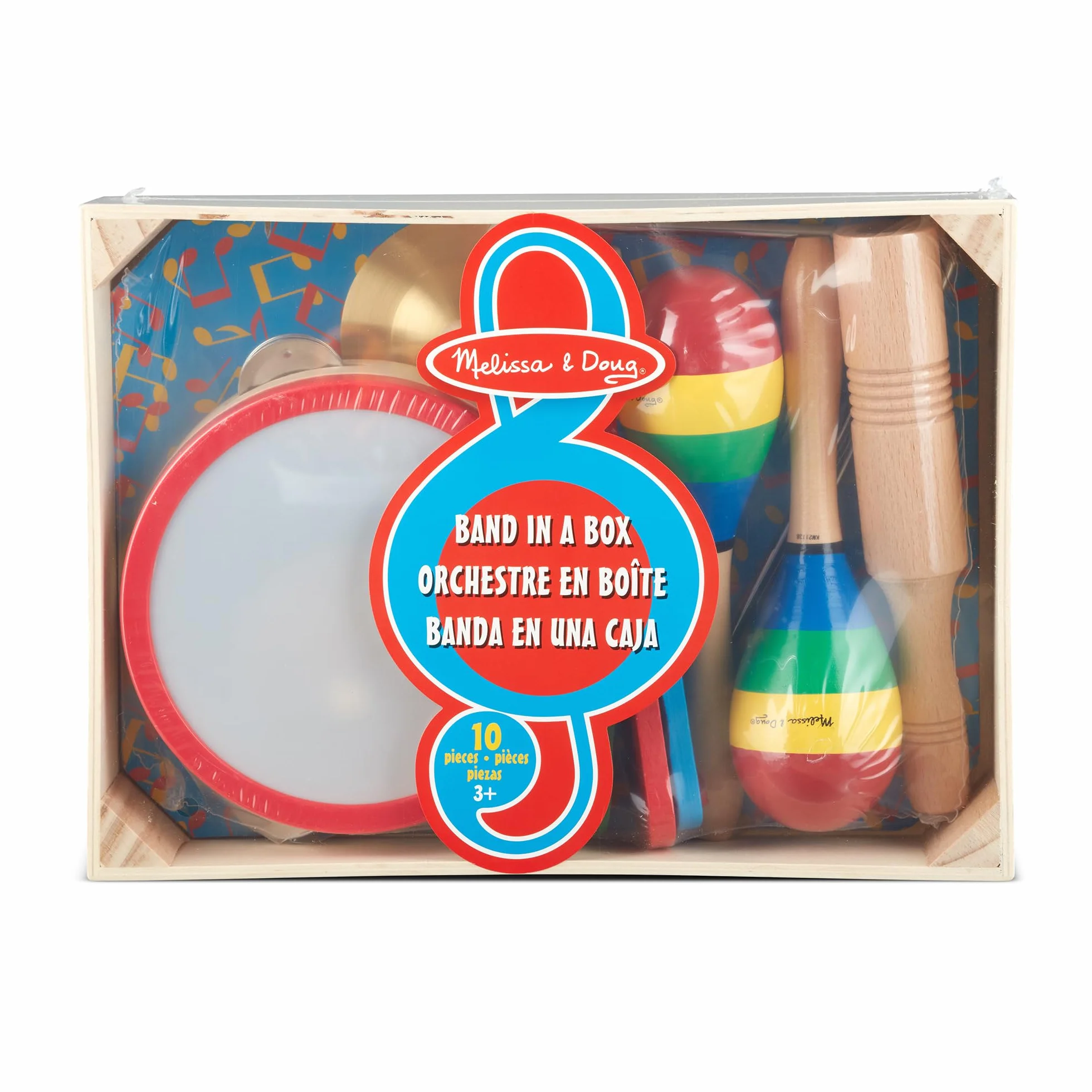 Melissa & Doug zespół w pudełku instrumenty muzyczne | Muzyczne instrumenty dla dzieci | drewniana skrzynka do przechowywania | zestaw 10-elementowy | 3+ | Prezent dla chłopca lub dziewczynki