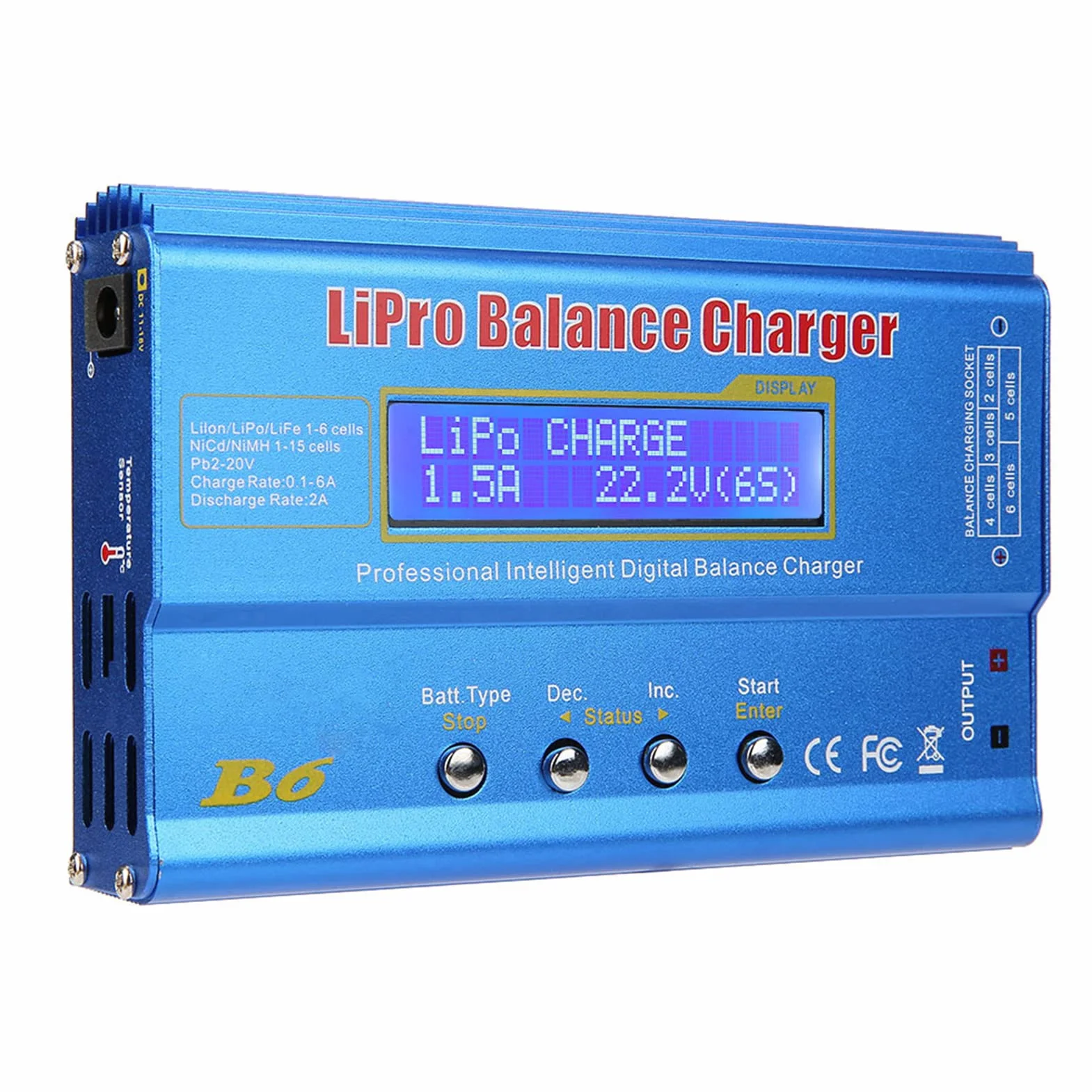 80W Ładowarka do Akumulatorów dla LiPo/Li-ION/LiFe (1-6S) i NiMH/NiCd (1-15S) z Wyświetlaczem LCD, Równoległym Ładowaniem i Adapterem DC 10-20V z wtyczką UE