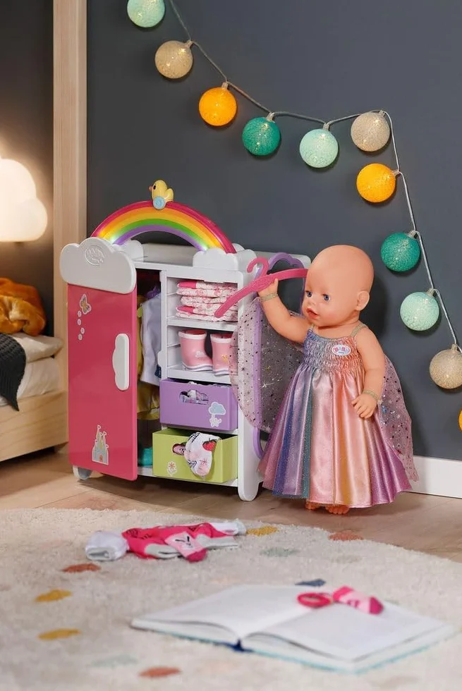 BABY born Tęczowa szafa, szafa na ubrania dla lalek, z błyszczącą tęczą i wesołymi dźwiękami, 836040 Zapf Creation