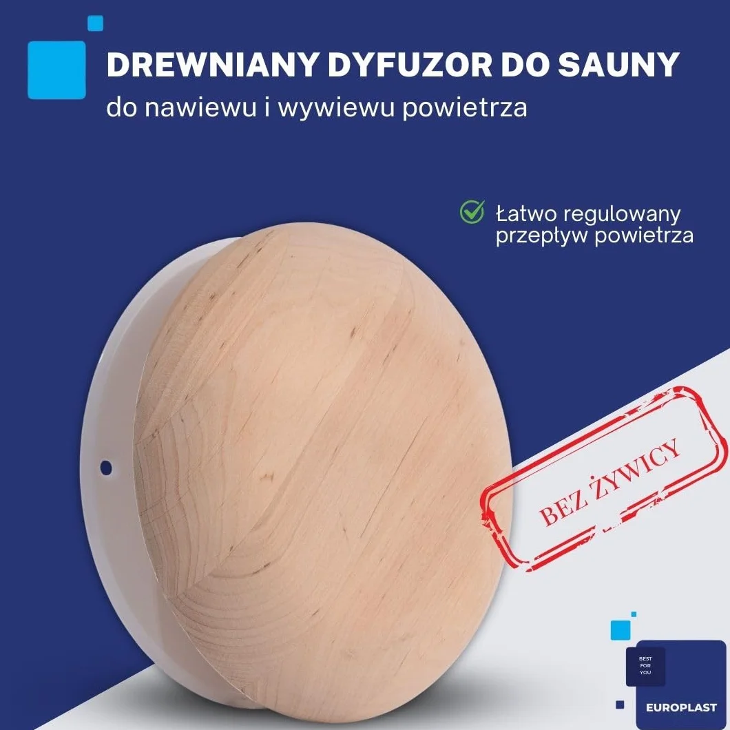 EUROPLAST Drewniany zawór talerzowy 160 mm – okrągły zawór wentylacyjny do sauny – uniwersalny dyfuzor doprowadzający i wywiewowy – regulowany dyfuzor do ściany lub sufitu – zawór powietrza wylotowego