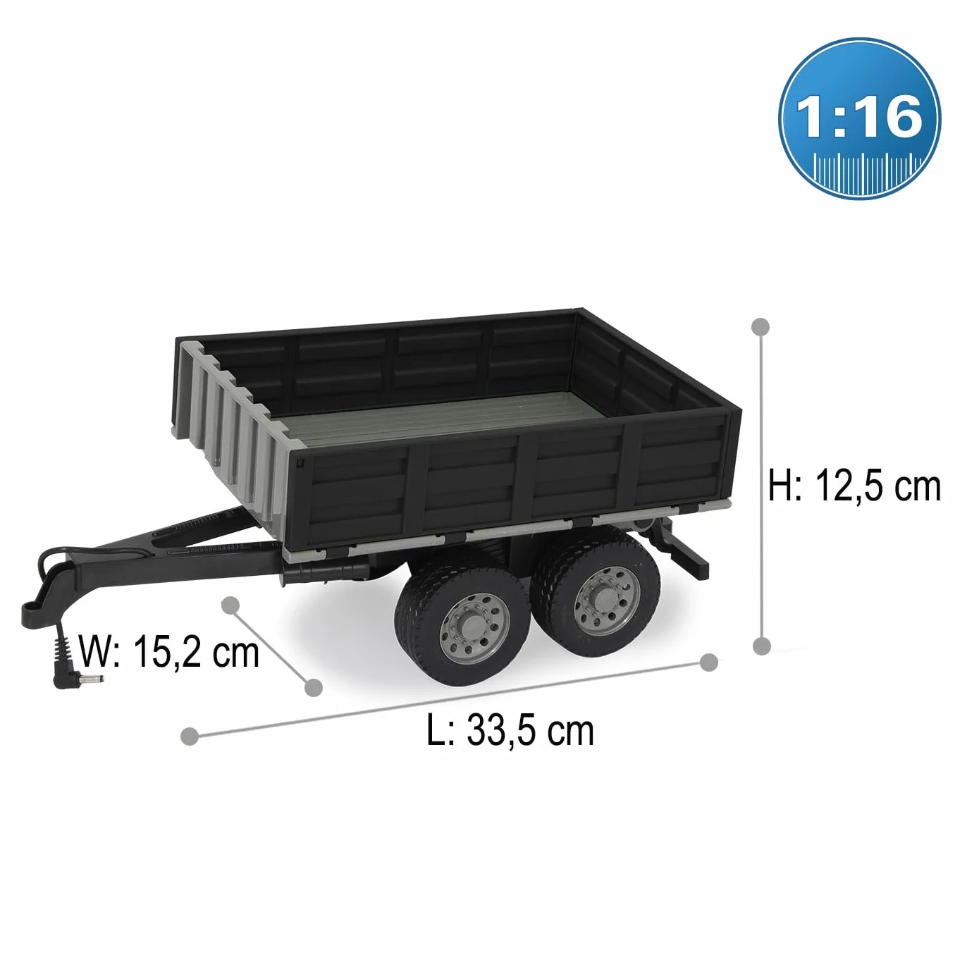 JAMARA 423282 wywrotka czarna do traktora RC 1:16 - akcesoria rolnicze, dodatek, wtyczka RC, pomysł na prezent dla dzieci, powierzchnia ładunkowa ręczna w górę/w dół, wytrzymałe tworzywo sztuczne