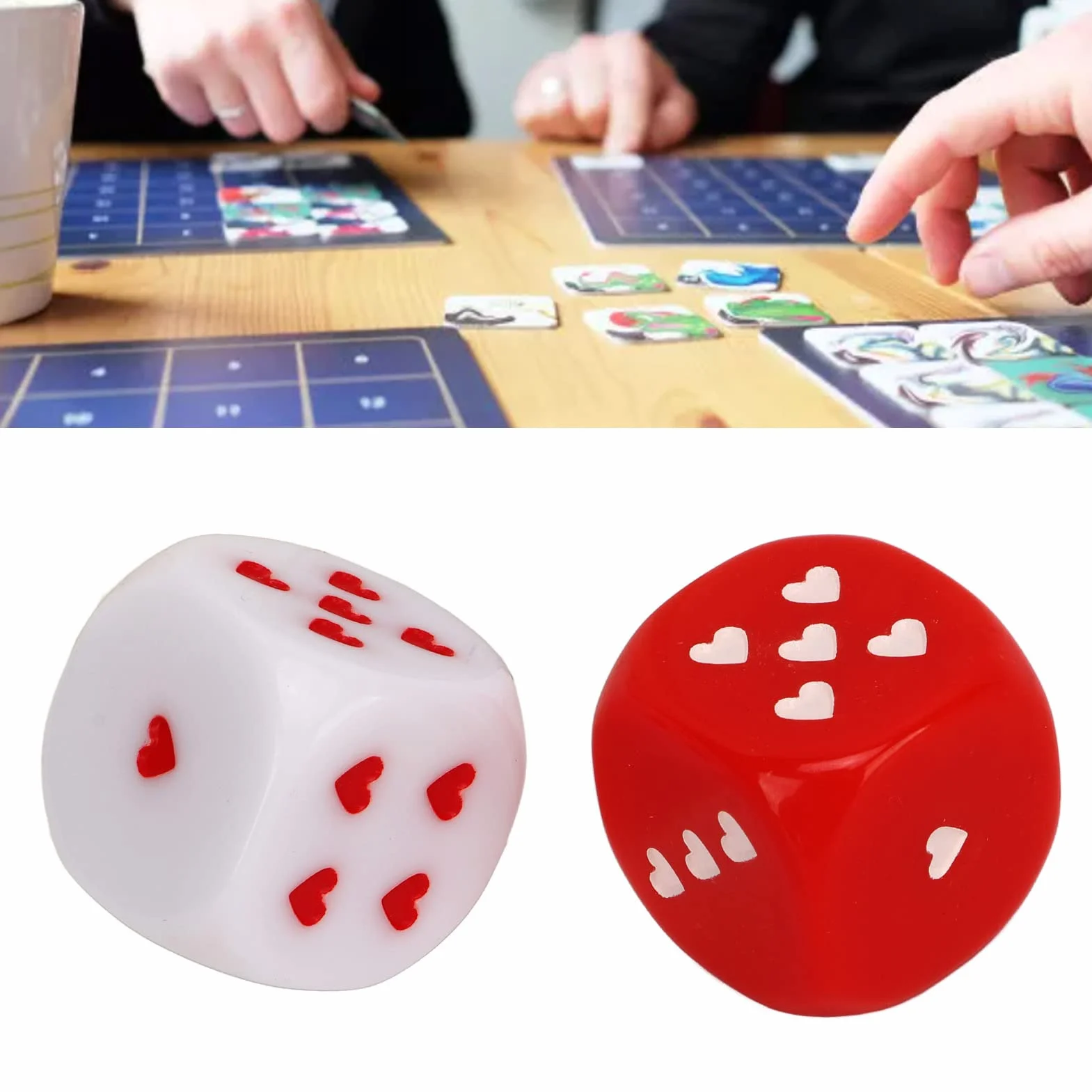 Dilwe Zestawy Kości, 5 par Kości 25 Mm w Kolorze Czerwono-białym z Sercem, nowość Funny Party Favor dla Gry Klubowej na Stole, Przenośne i Modne