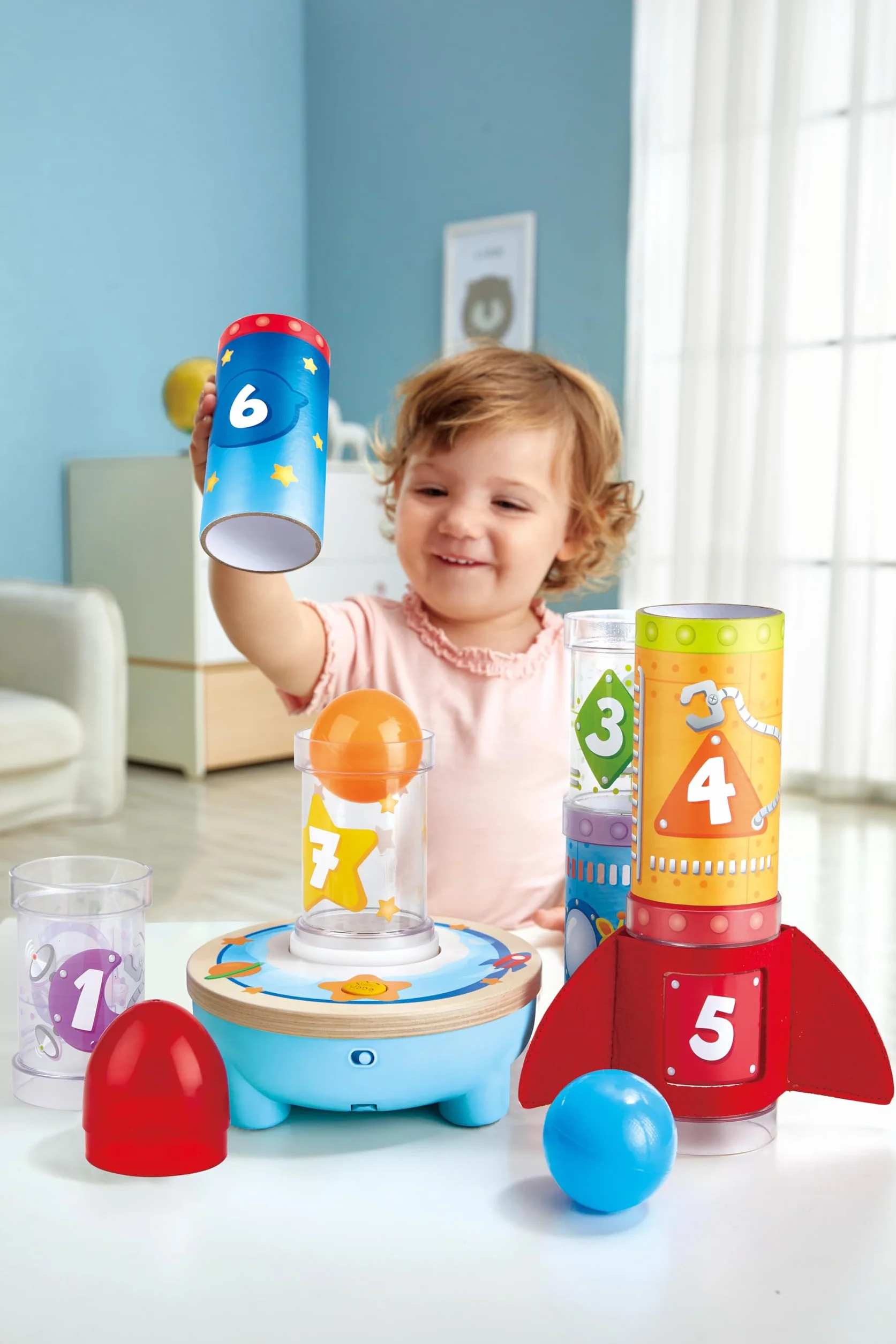 Hape Rocket Stacker Toy Air-Powered Ball Launcher Playset for Toddlers with Fan, 24 Months and Up, Black