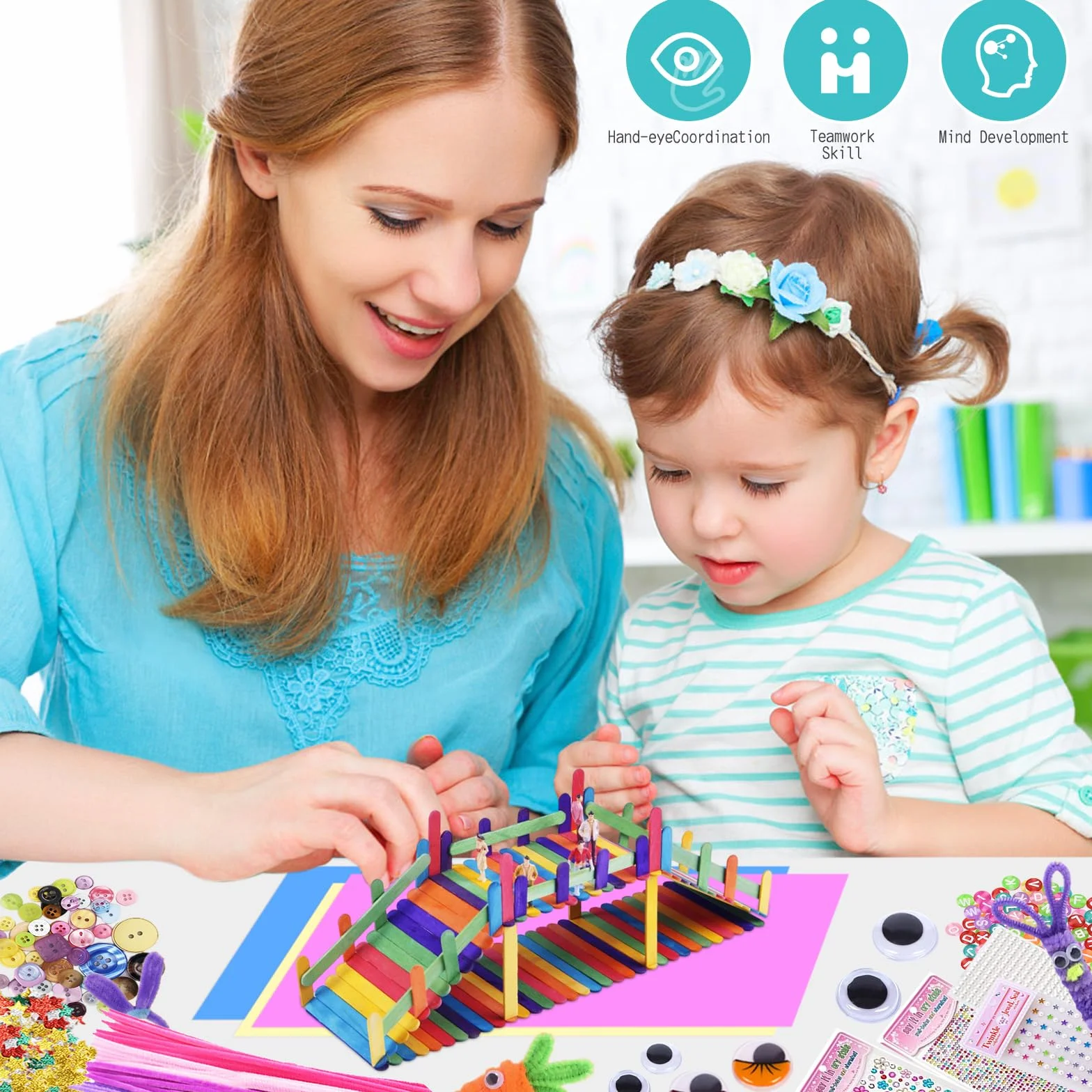 TAVADA Zestaw do Majsterkowania dla Dzieci, 3000 Sztuk, Scrapbookingu, Zestaw do Czyszczenia Fajek, Pomponów, Pióra, Cekiny