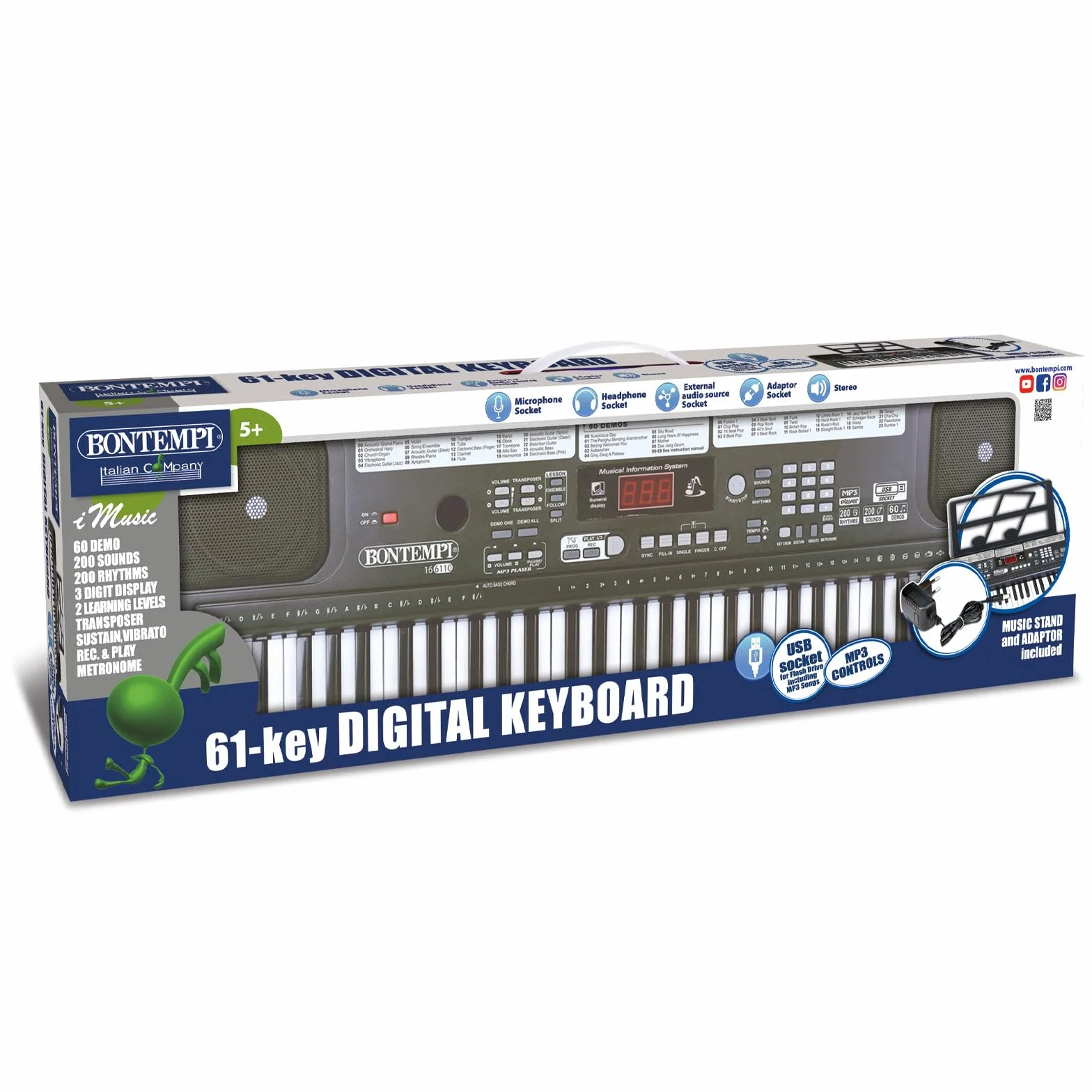Bontempi 16 6110 klawiatura cyfrowa 61 klawiszy midi 70 x 23 x 7 cm
