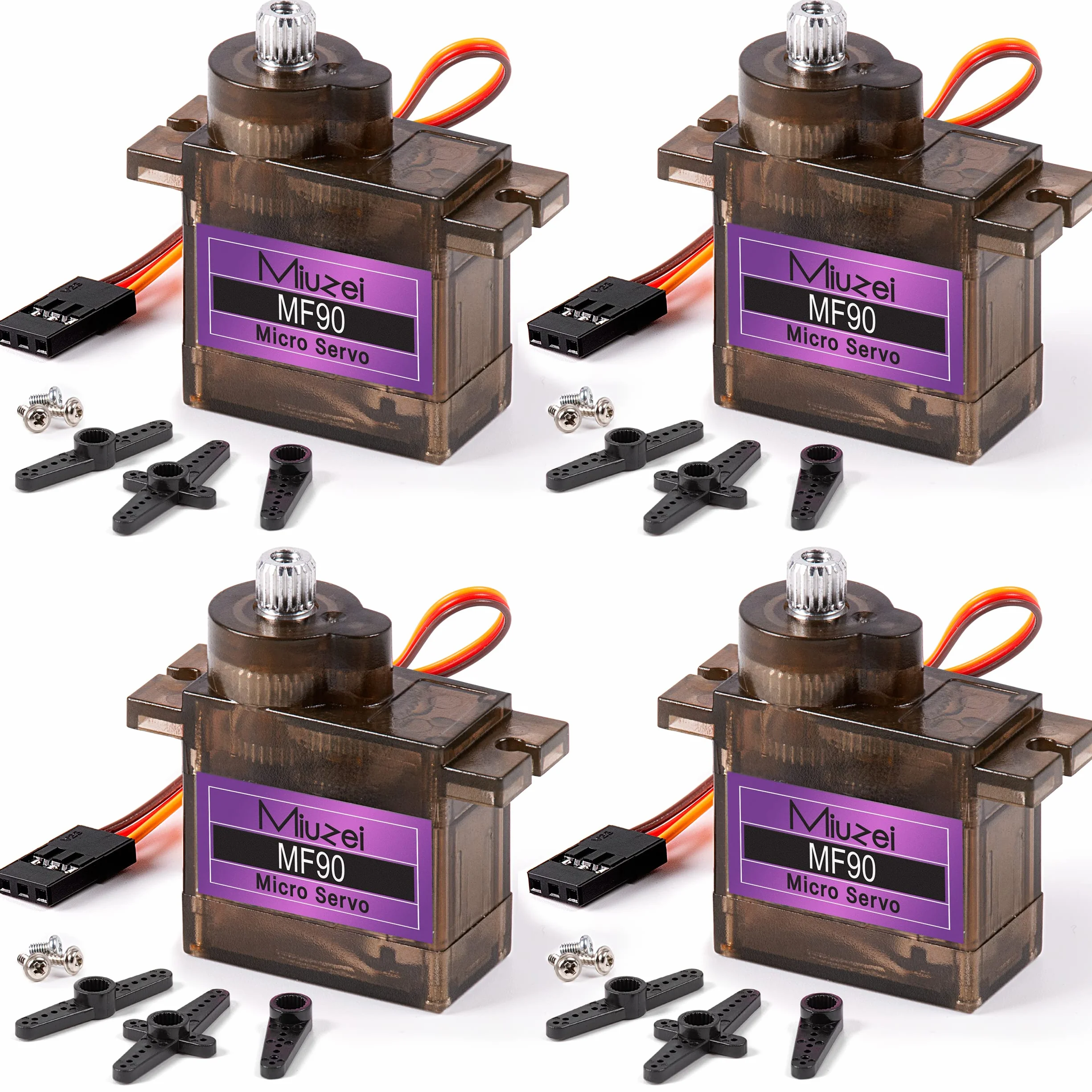 Miuzei Micro Servo Metal Gear 9G RC Serwo do Arduino Helikopterów Łodzi Samochodów 1/10 1/8 Zestaw 4 sztuki