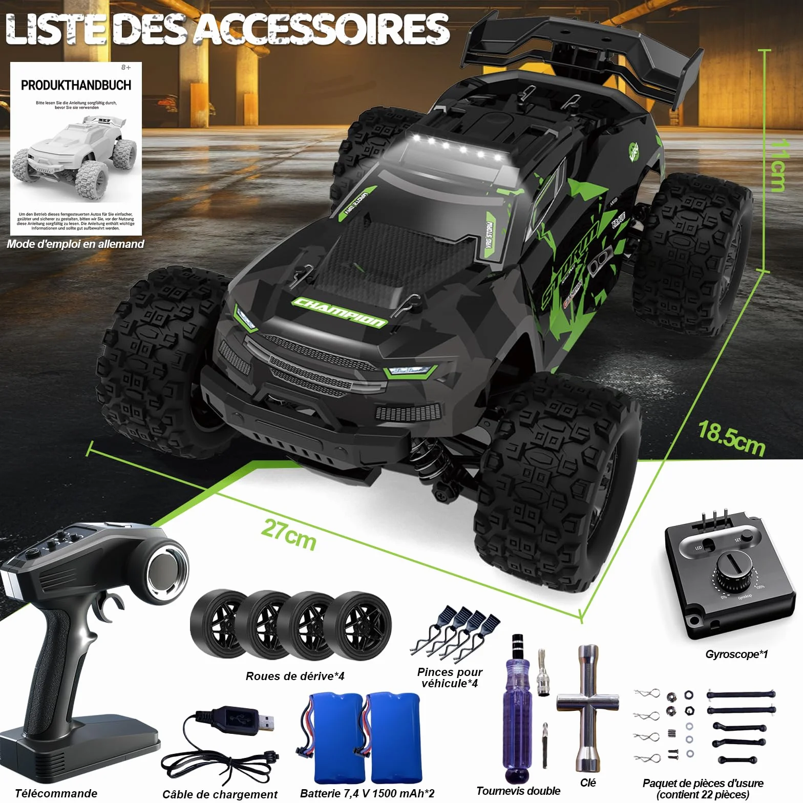 Zdalnie sterowany samochód 40 km/h, od 8, 10 lat, 1/18 RC Auto Offroad z 2 zestawami opon i 2 akumulatorami 50 minut, 2,4 GHz Monster Truck zdalne sterowanie ze światłem, 4WD wodoszczelny samochód RC