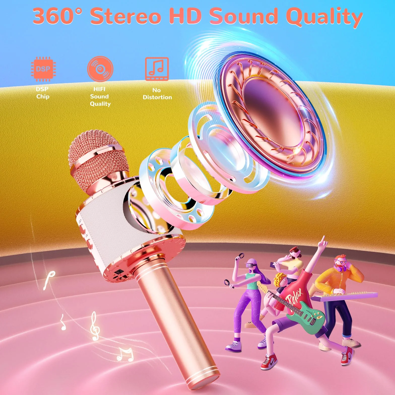 Ankuka Bezprzewodowy Mikrofon Karaoke 4w1 Bluetooth Głośnik z Światłami LED