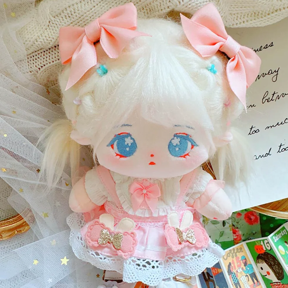niannyyhouse 20 cm pluszowe ubrania dla lalek różowe nakrycie głowy koszula spódnica 20 cm miękka wypchana pluszowa zabawka przebranie