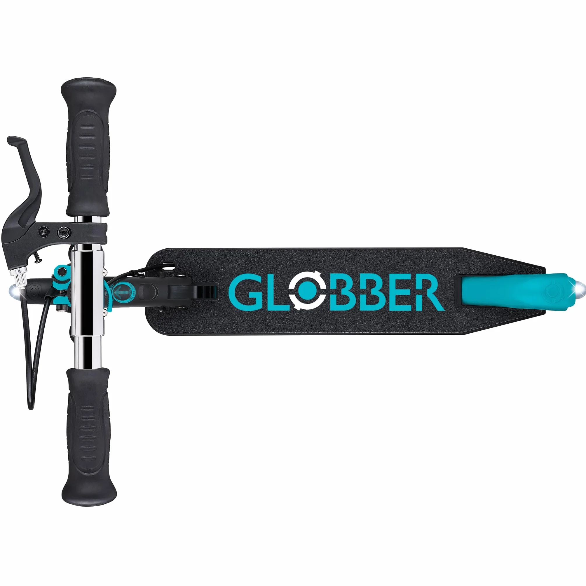 Globber FLOW ELEMENT JUNIOR LIGHTS składana hulajnoga na 2 koła z hamulcem tylnym, regulowaną kierownicą i diodami LED, dla dzieci w wieku od 4 lat, turkusowa