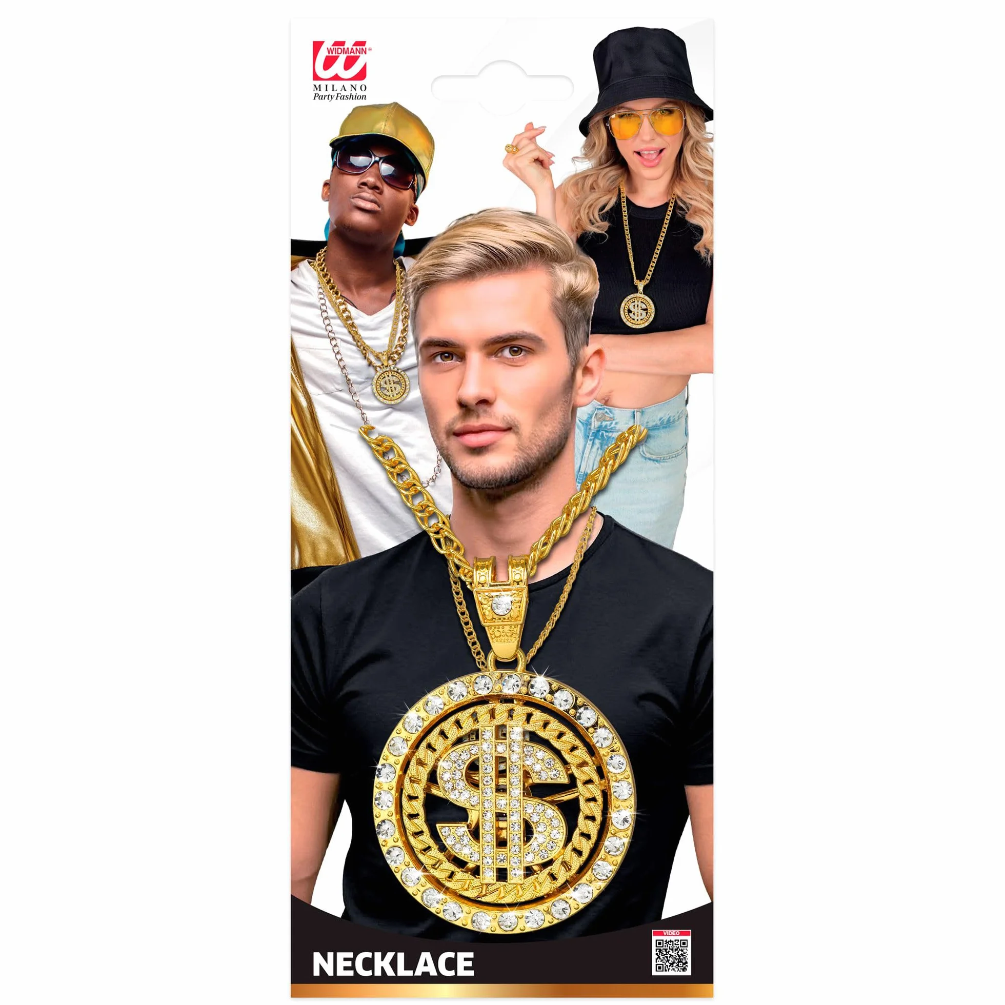 W WIDMANN MILANO Party Fashion - Naszyjnik ze znakiem dolara, naszyjnik z dżetami, złoty, dodatek do kostiumów fantazyjnych
