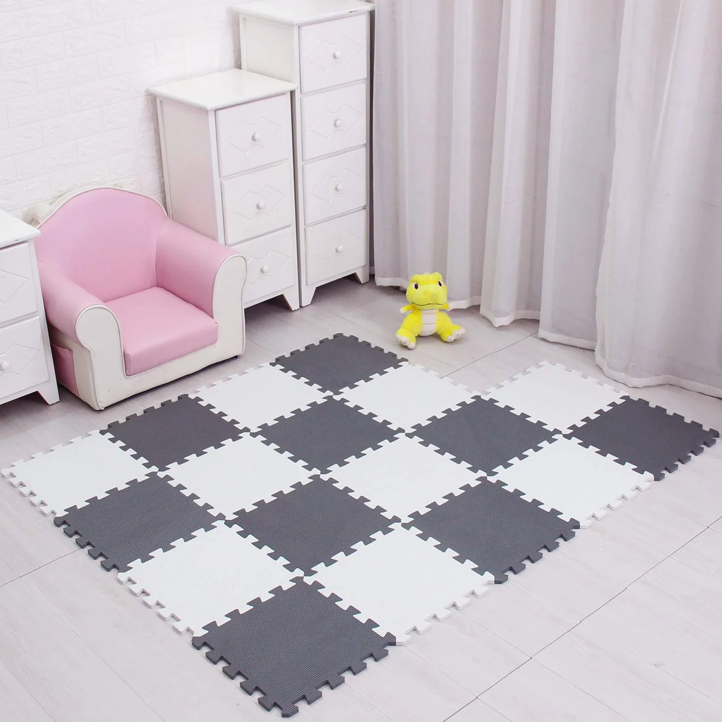 Meiqicool Mata do Zabawy Piankowa Puzzle dla Dzieci Biała i Szara 0112