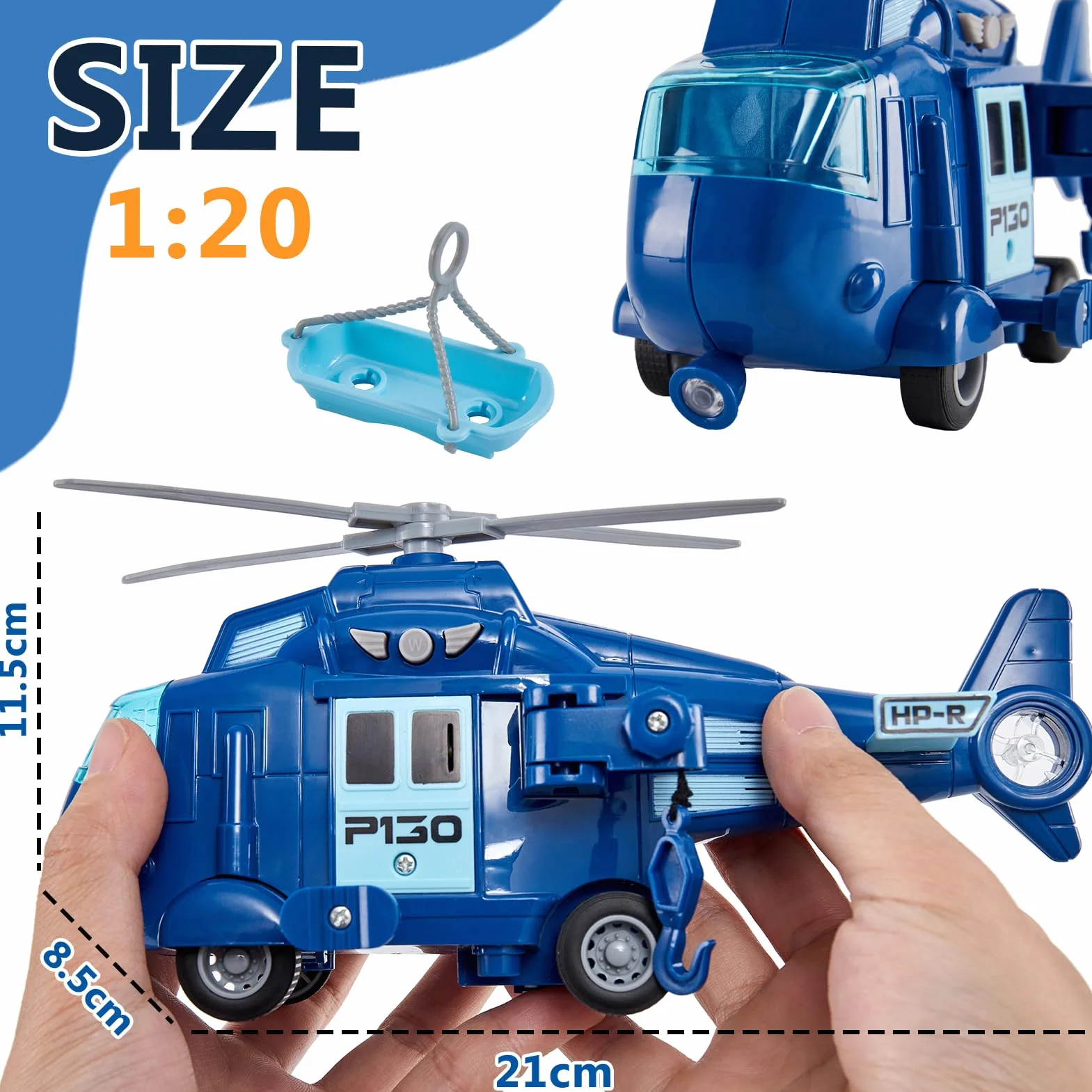 HERSITY Zabawka helikopterowa dla dzieci od 3+ lat, dla chłopców, policyjna helikopter ze światłem i dźwiękiem, śmigło obrotowe, samolot, niebieski, prezent dla małych dzieci w wieku 4, 5, 6 lat