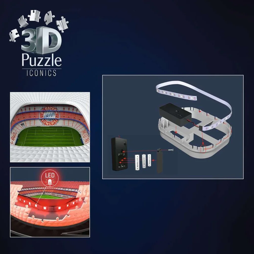 3D Puzzle Iconics: Allianz Arena - mit Licht: Eine wahre Ikone im 3D Puzzle Modellformat