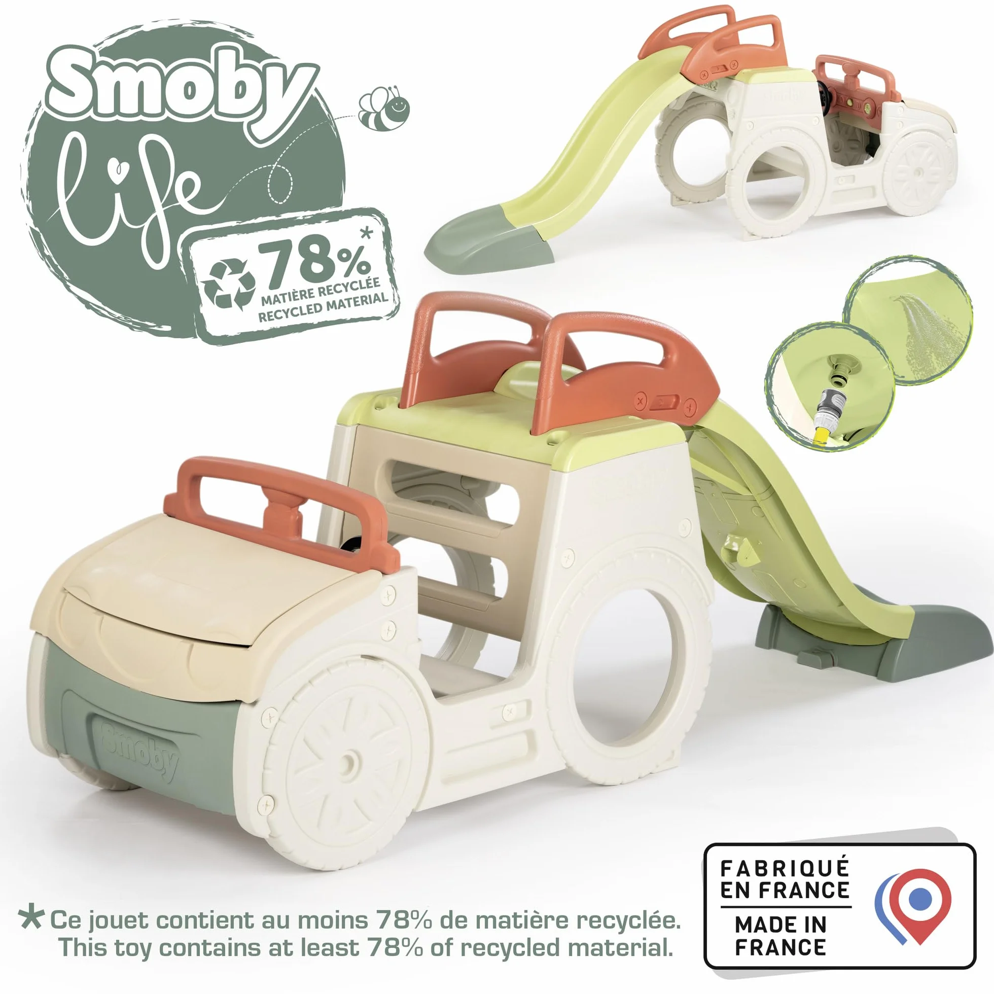 Smoby Life Samochód przygodowy wielofunkcyjny 3 aktywności pozycja kierowcy zjeżdżalnia piaskownica materiał z recyklingu od 18 miesięcy