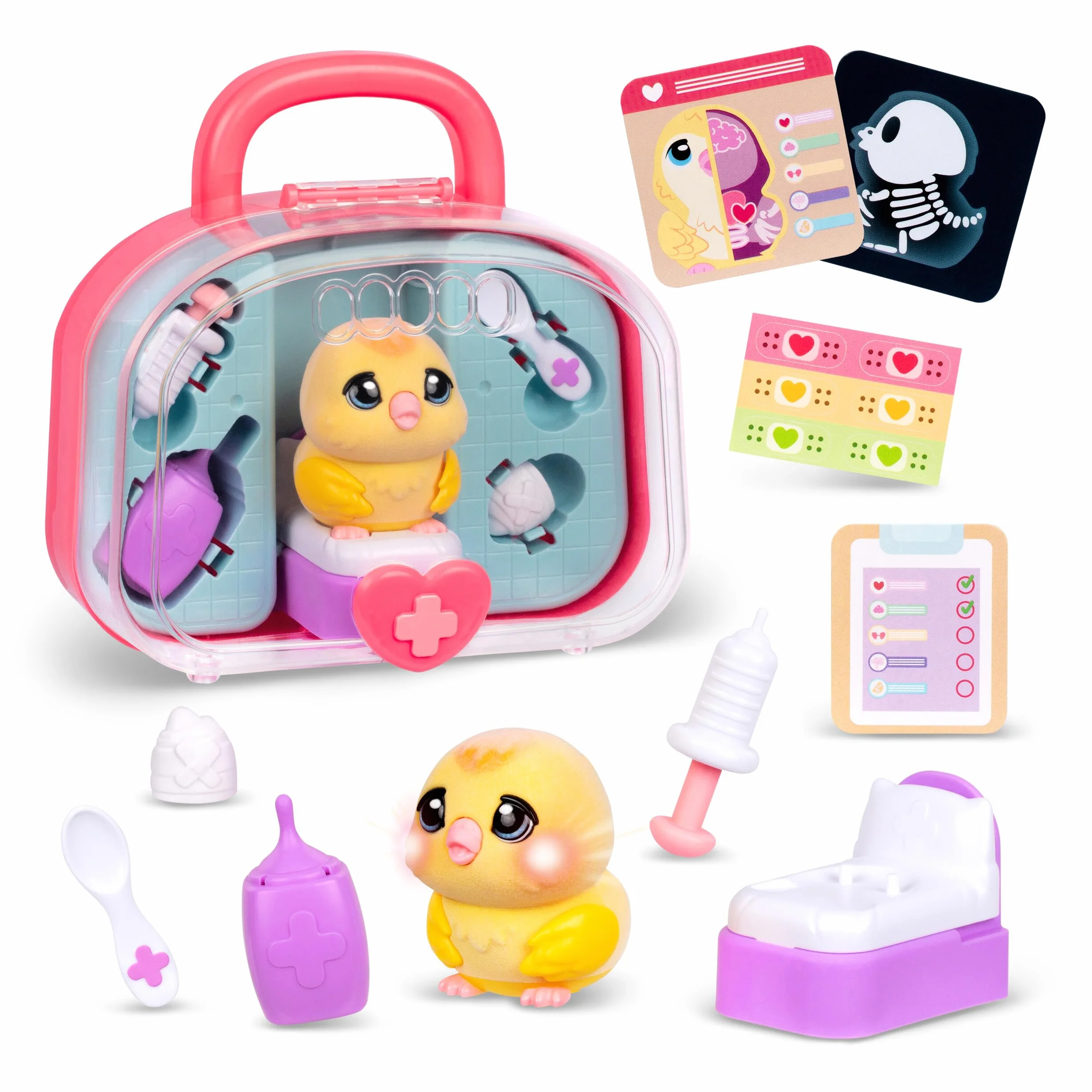 Little Live Pets Ouchies zestaw weterynaryjny - Chirpy Chick, zabawka interaktywna, świecące policzki, akcesoria i zestaw do zabawy 16,7 cm, diagnostyka i pielęgnacja, + 20 dźwięków i reakcji, gra