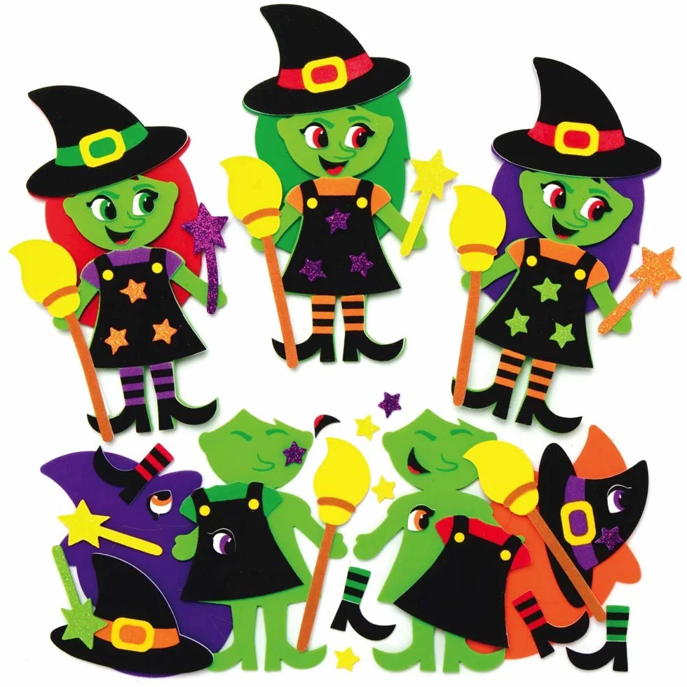 Baker Ross Zestaw magnesów do dekoracji na Halloween, zestaw 8 sztuk, zestawy rzemieślnicze na Halloween, dla dzieci, piankowa czarownica, dekoracja sztuka i rzemiosło (AX219)