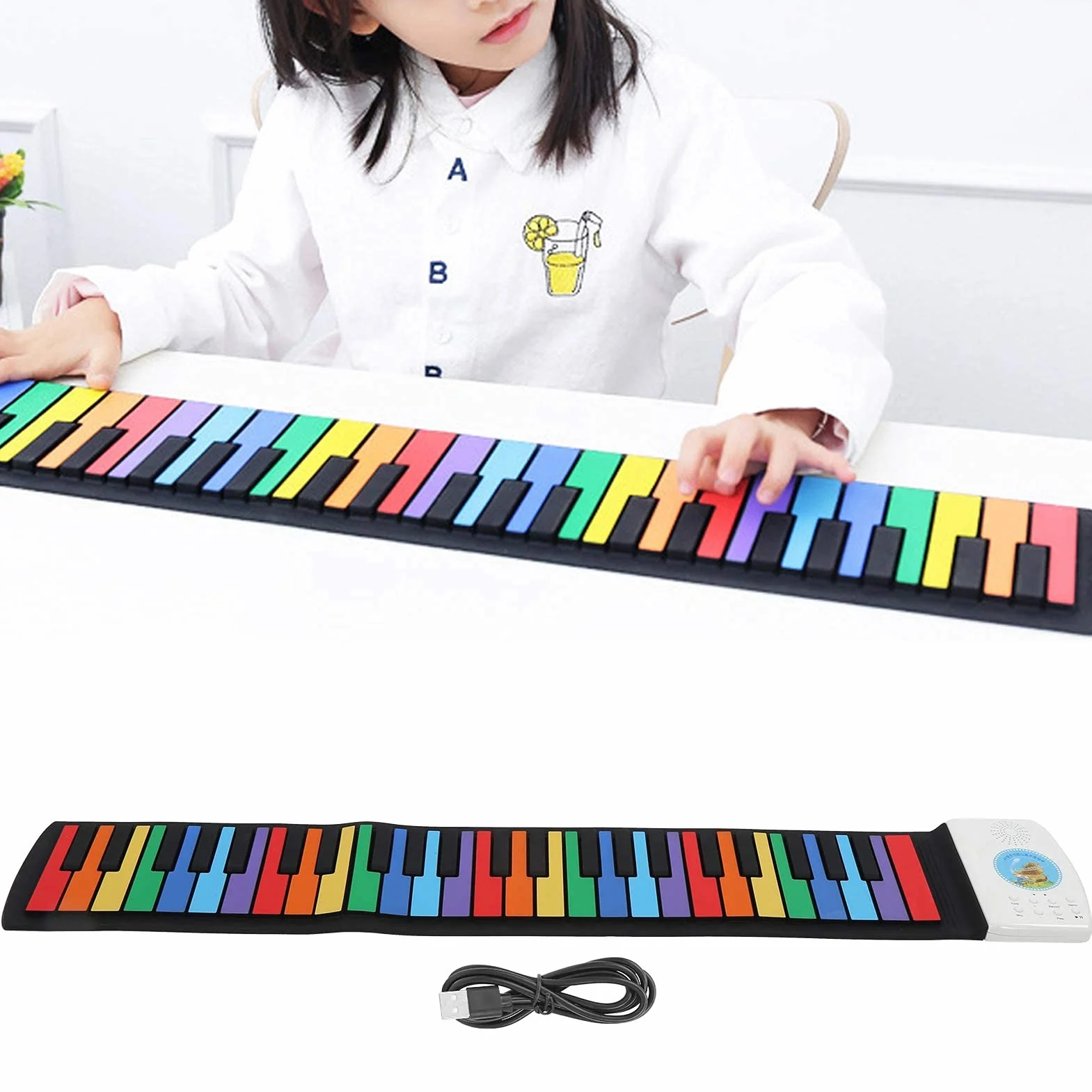 Roll Up Piano, Silikonowe 49 Klawiszy Roll Up Piano Rainbow Color Ręcznie Rolowane Klawiatury Fortepianowe Świąteczny Urodzinowy
