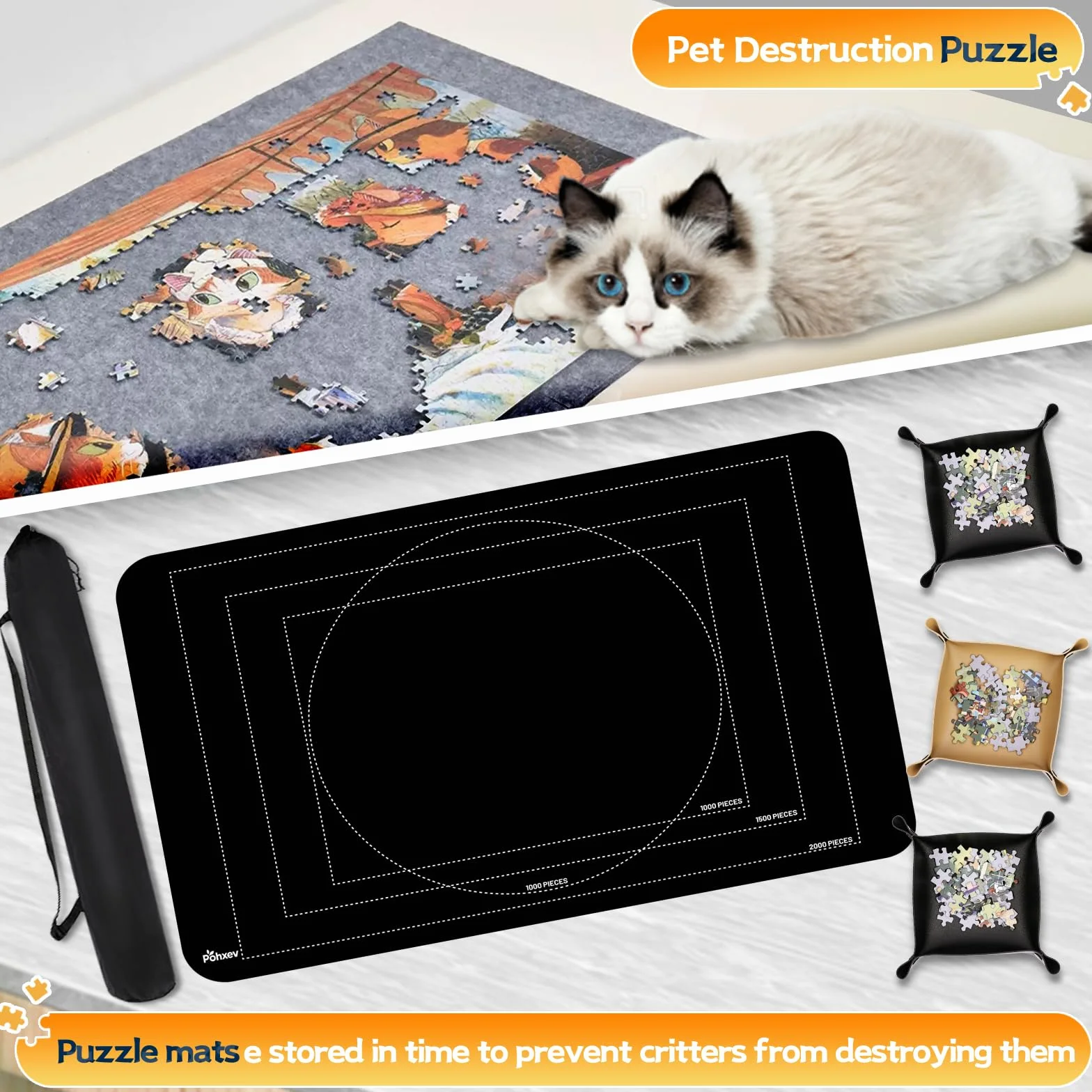 Gumowa Mata Puzzle, Zwijane, 3000, 2000, 1500, 1000 Sztuk, Zwijane Podkładki Do Sortowania, Arkusze Kleju i Ramy, Akcesoria Do Przechowywania, Prezent Dla Dorosłych