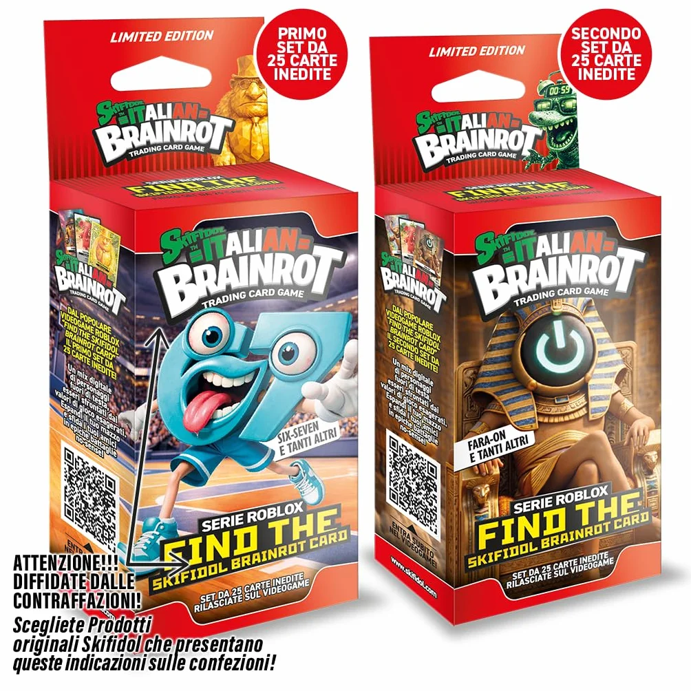 Generico Seria Roblox – Find The Skifidol Brainrot Card, Blister zawiera 25 niewydanych kart do gry i 14 kart do gry z serii Gamma - zestaw pierwszy
