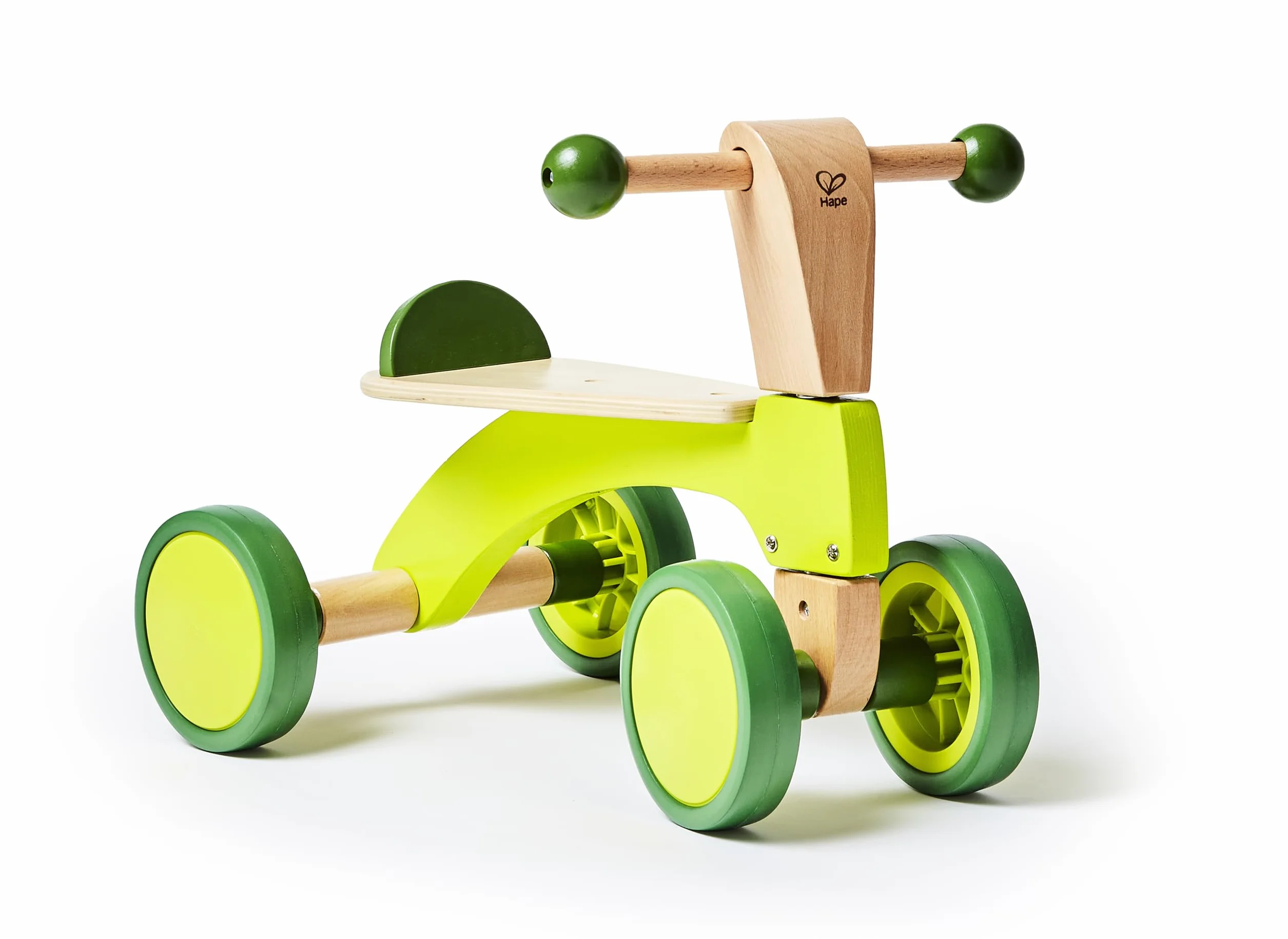 Hape Scoot-Around Balance Bike 4-Wheeled Sustainable Wood Rubber Tyres Bright Green