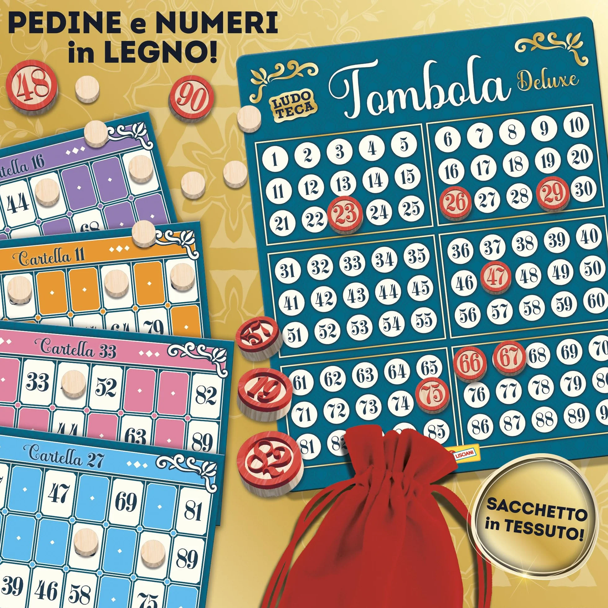 Liscianigiochi Tombola - tradycyjna włoska gra – ręcznie wykonana we Włoszech – dla dorosłych, nastolatków i młodzieży – od 84 miesięcy – do 120 miesięcy