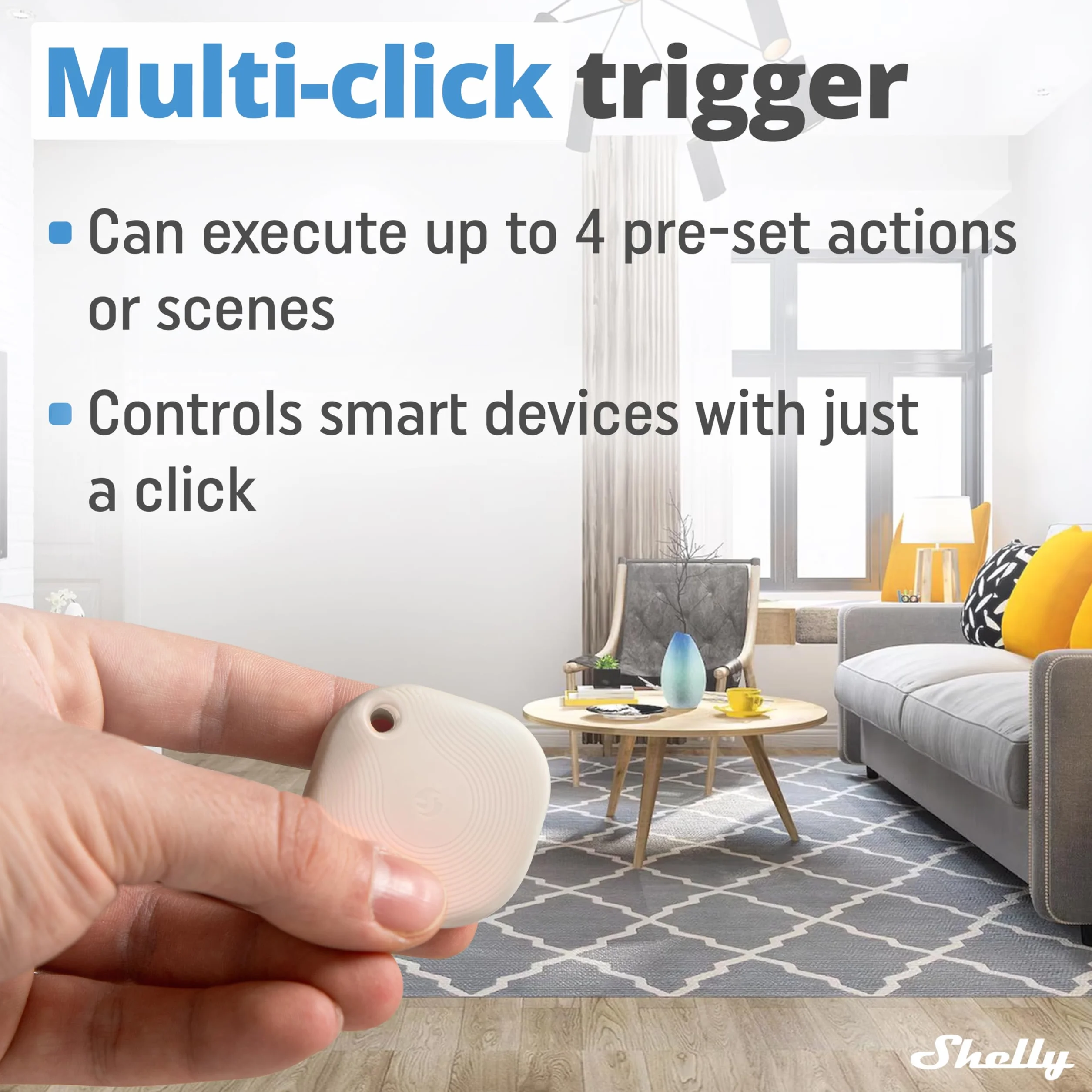 Shelly BLU Button Tough 1 Ivory - Inteligentny Przycisk Bluetooth, Automatyka Domowa, Certyfikat IP54, Szeroki Zasięg (10-30m), Do 4 Predefiniowanych Kliknięć, Powiadomienia, Home Assistant
