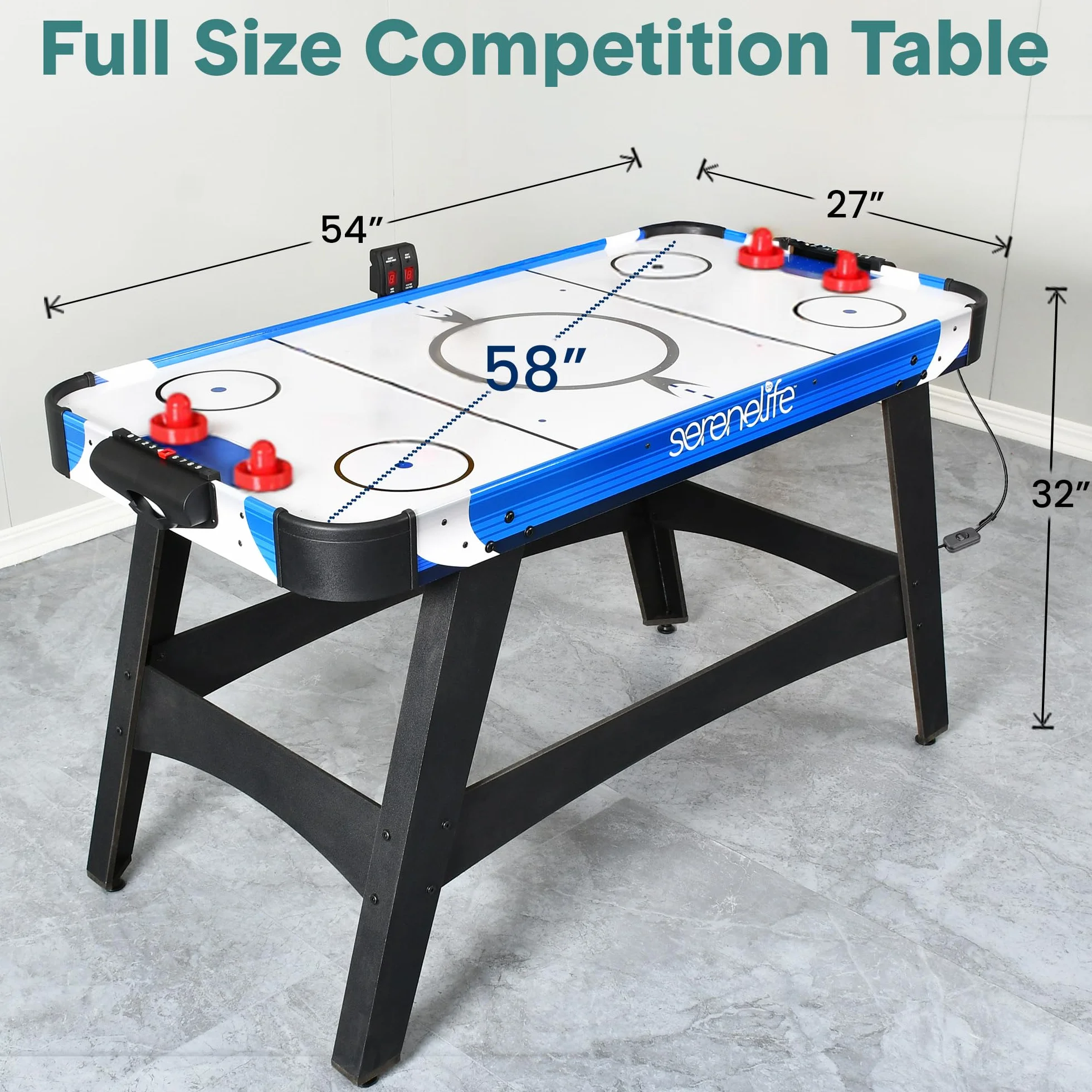 SereneLife Powered Air Hockey Table, 4,5 ft 54'' Sports Arcade Games, with Complete Accessories, Digital LED Scoreboard, wbudowany w Score Tracker, idealny dla dorosłych i dzieci, pokój gier domowych