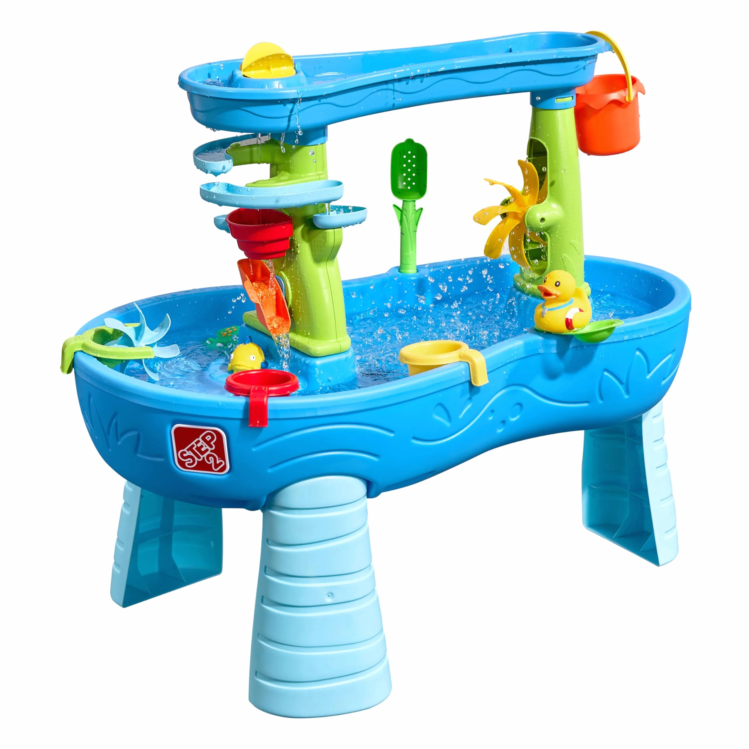 Step2 Double Showers Stol wodny z 11-czesciowym zestawem akcesoriow | Zabawki wodne dla dzieci | Stol z woda do ogrodu