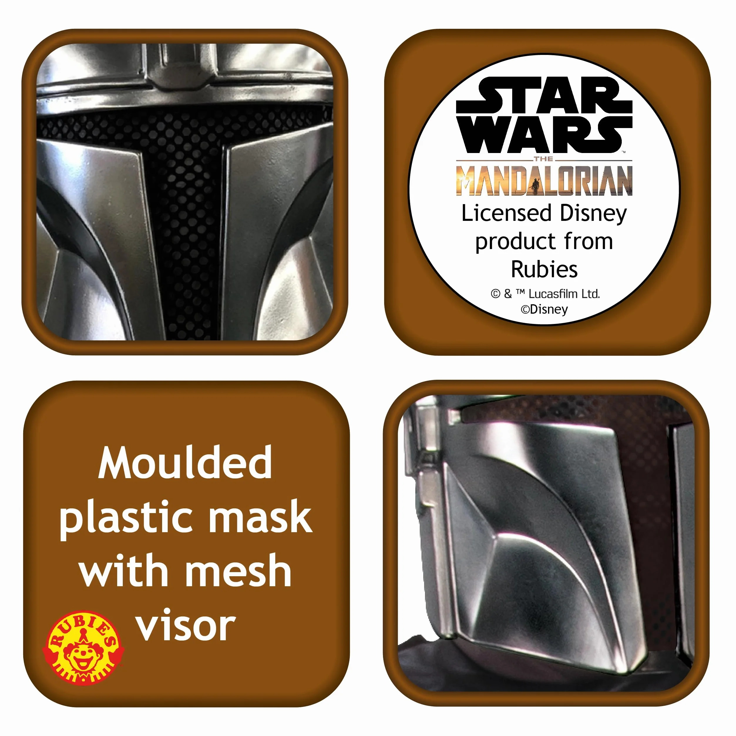 RUBIE'S Star Wars Oficjalna maska MANDALORIAN dla dzieci, jeden rozmiar, akcesoria do przebierania się, biało-czarna maska PVC z elastycznym zapięciem,