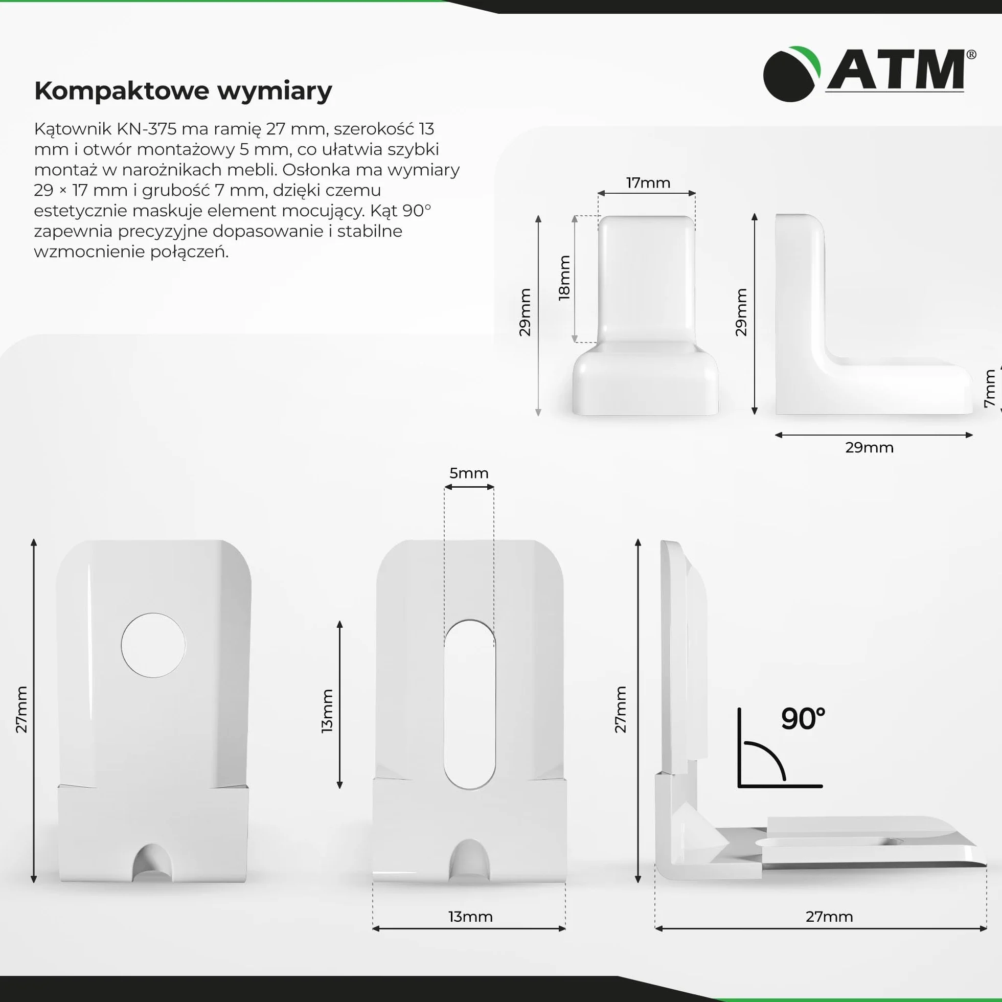 ATM Kątownik meblowy z osłoną w kolorze Popiel – Meblowy łącznik narożny z ocynkowanej stali, metalowy kątownik 90° do naprawy i wzmocnienia szafy, regału, półki, stołu, krzesła, łóżka – 20 sztuk