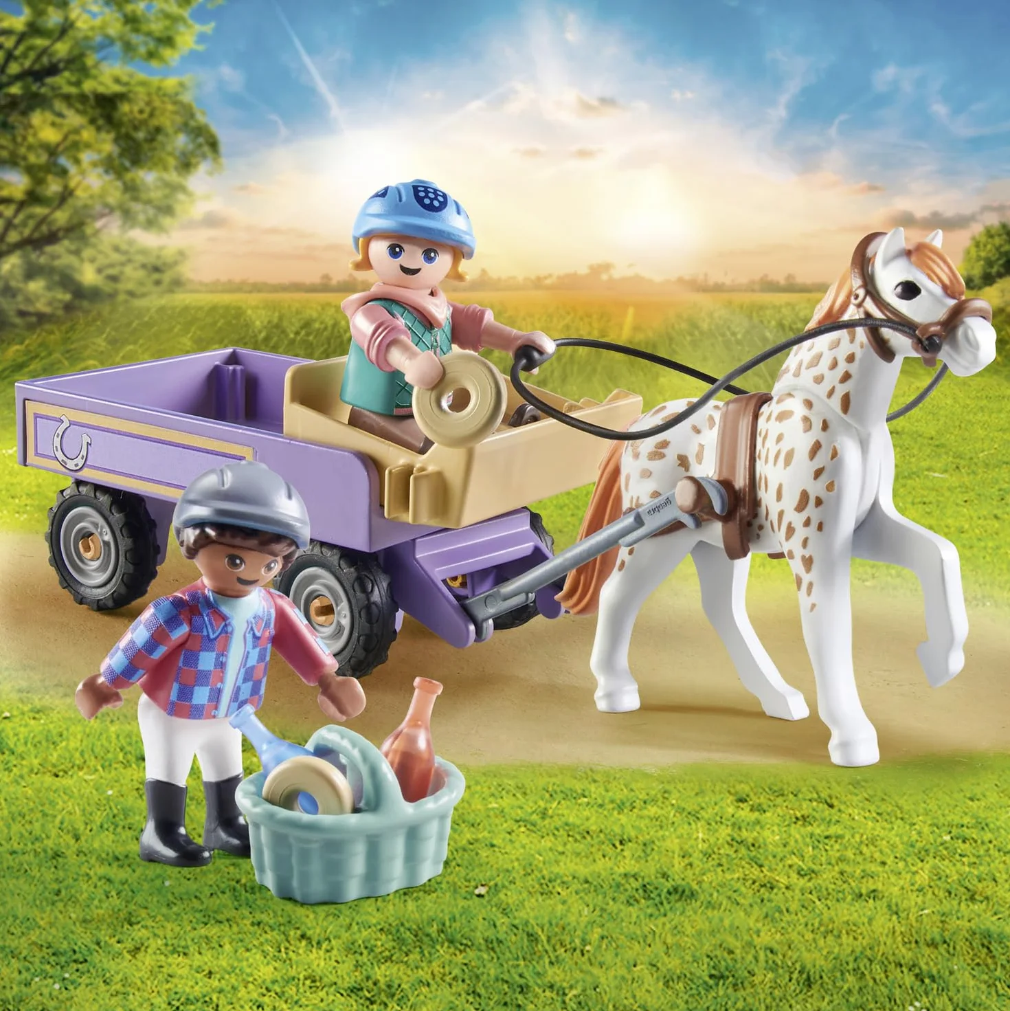 PLAYMOBIL Horses of Waterfall 71496 Powóz kucyków, urocza wycieczka z kucykami, ciekawe przygody na Ranczu Waterfall, zestawy odpowiednie dla dzieci od 4 roku życia