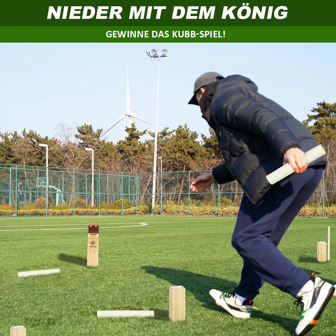 SunNordic Kubb gra rzucania Wikingów, szwedzka gra szachowa z drewna gumowego, torba i instrukcja