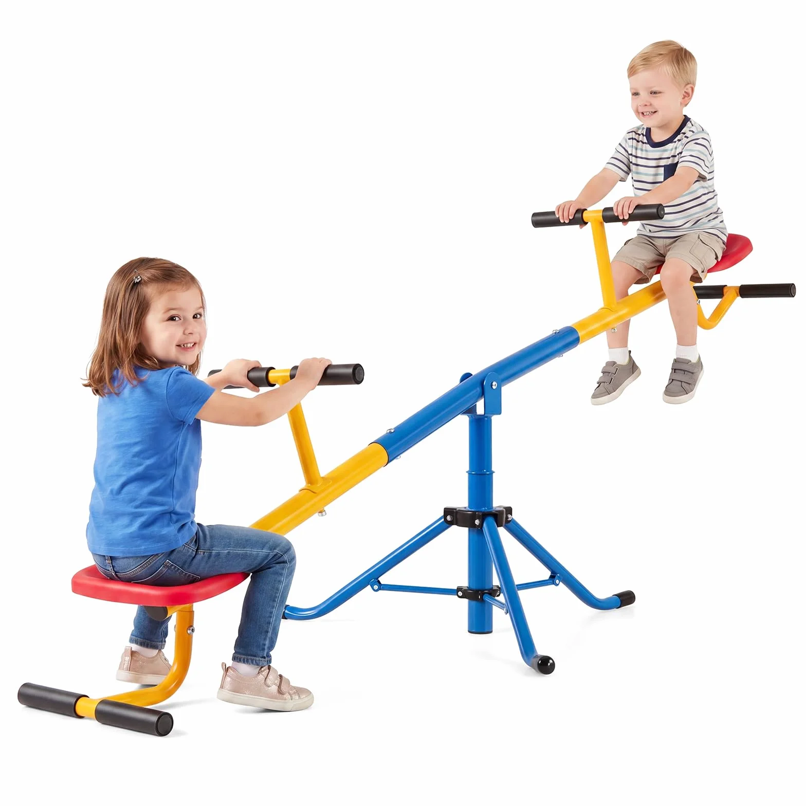 COSTWAY 2-osobowy bujany huśtawka, huśtawka ogrodowa obracana o 360°, dla dzieci, obciążenie do 60 kg, metalowy kołysk, idealny dla dzieci w wieku 3-8 lat