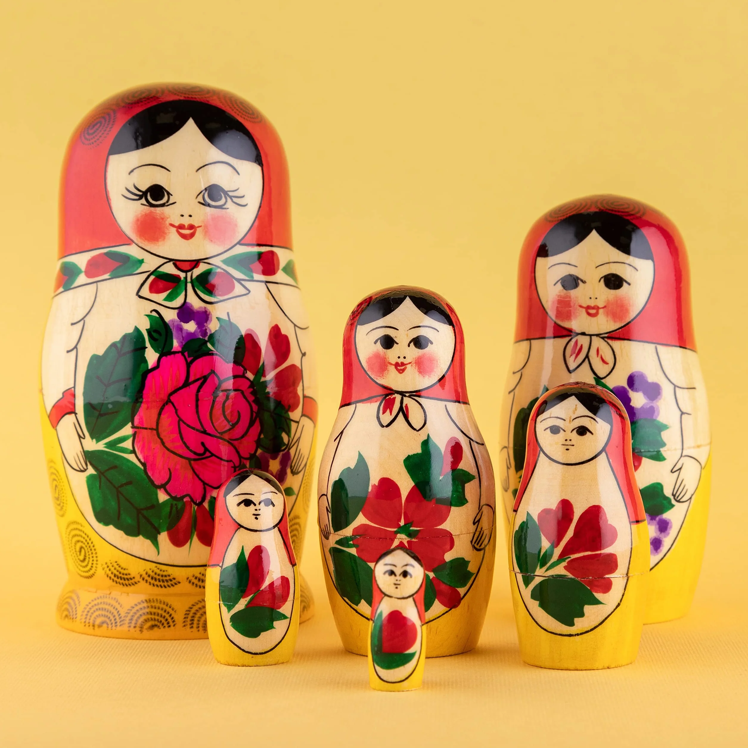 Heka Naturals Sieminow Lalki Gniazdujące | Zestaw Lalek Matryoshka w Całości z Naturalnego Drewna 6 (13 cm) - Tradycyjne Dekoracje do Domu Babushka, Drewniane Zabawki do Układania w Stosy